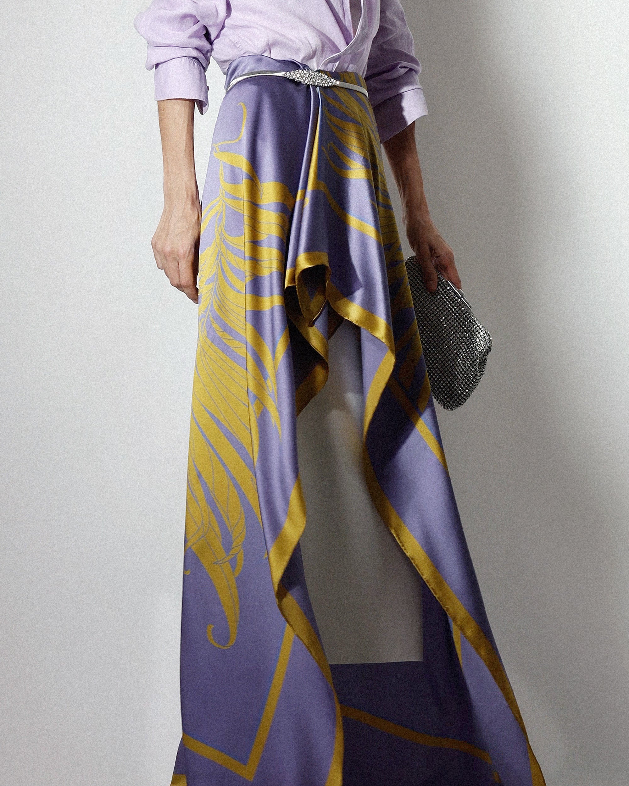 Amethyst feather silk scarf | 55 x 55 in