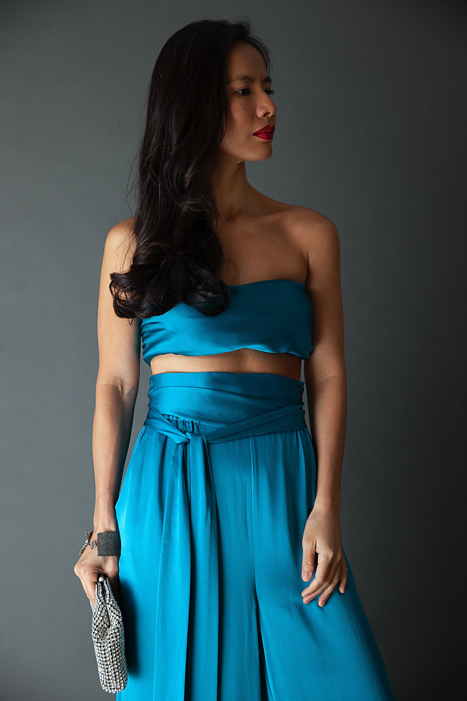 Aquamarine silk pants
