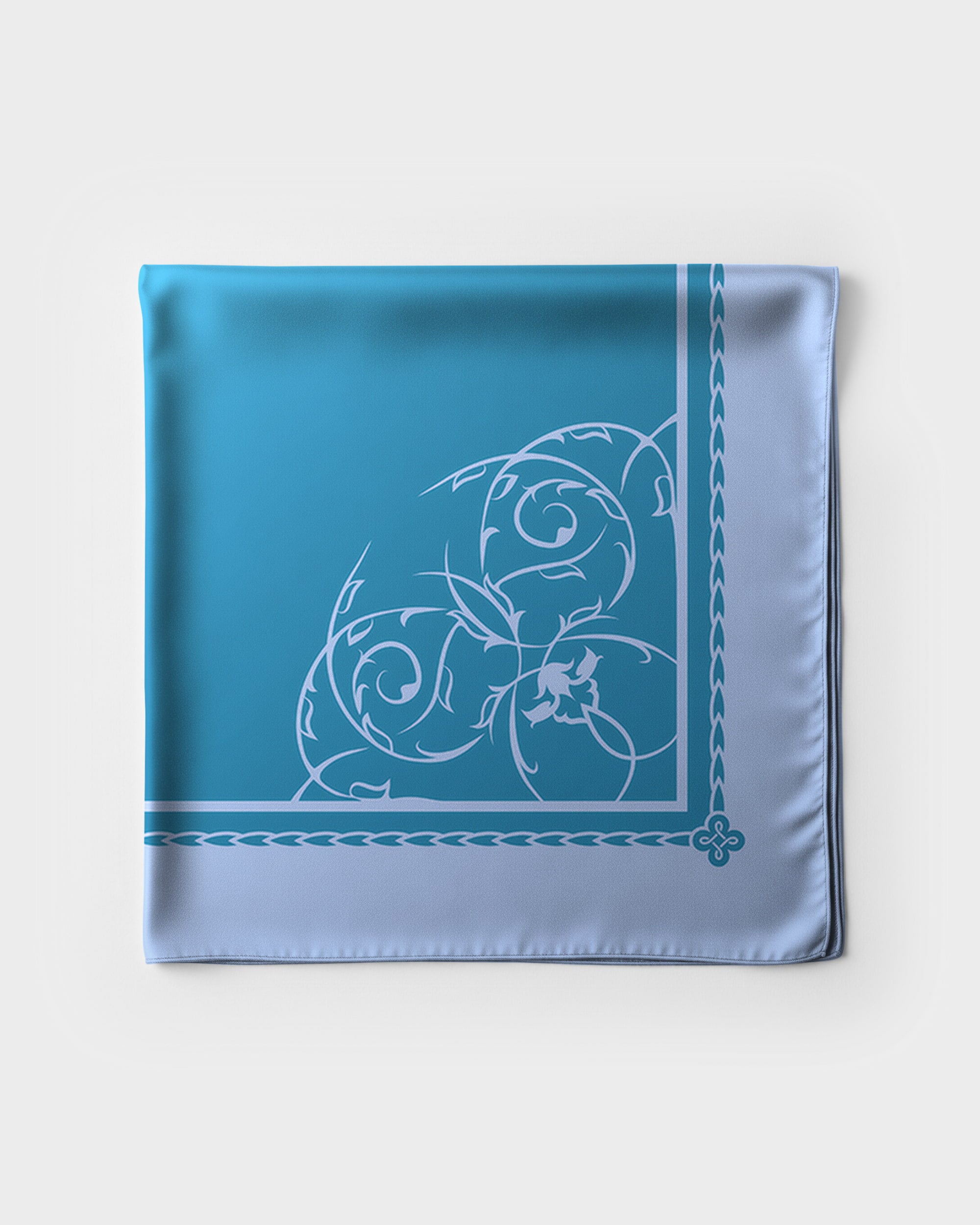 Aquamarine ornamental silk foulard 55″
