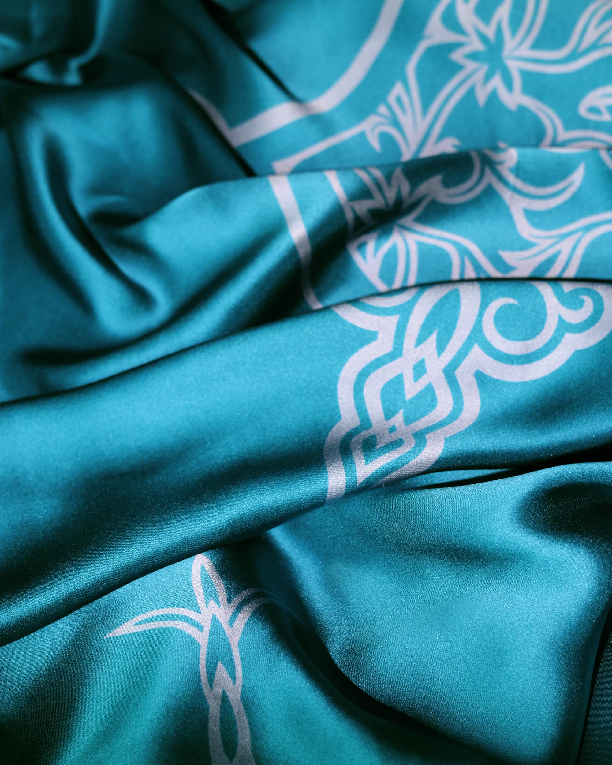 Aquamarine ornamental silk foulard 55″