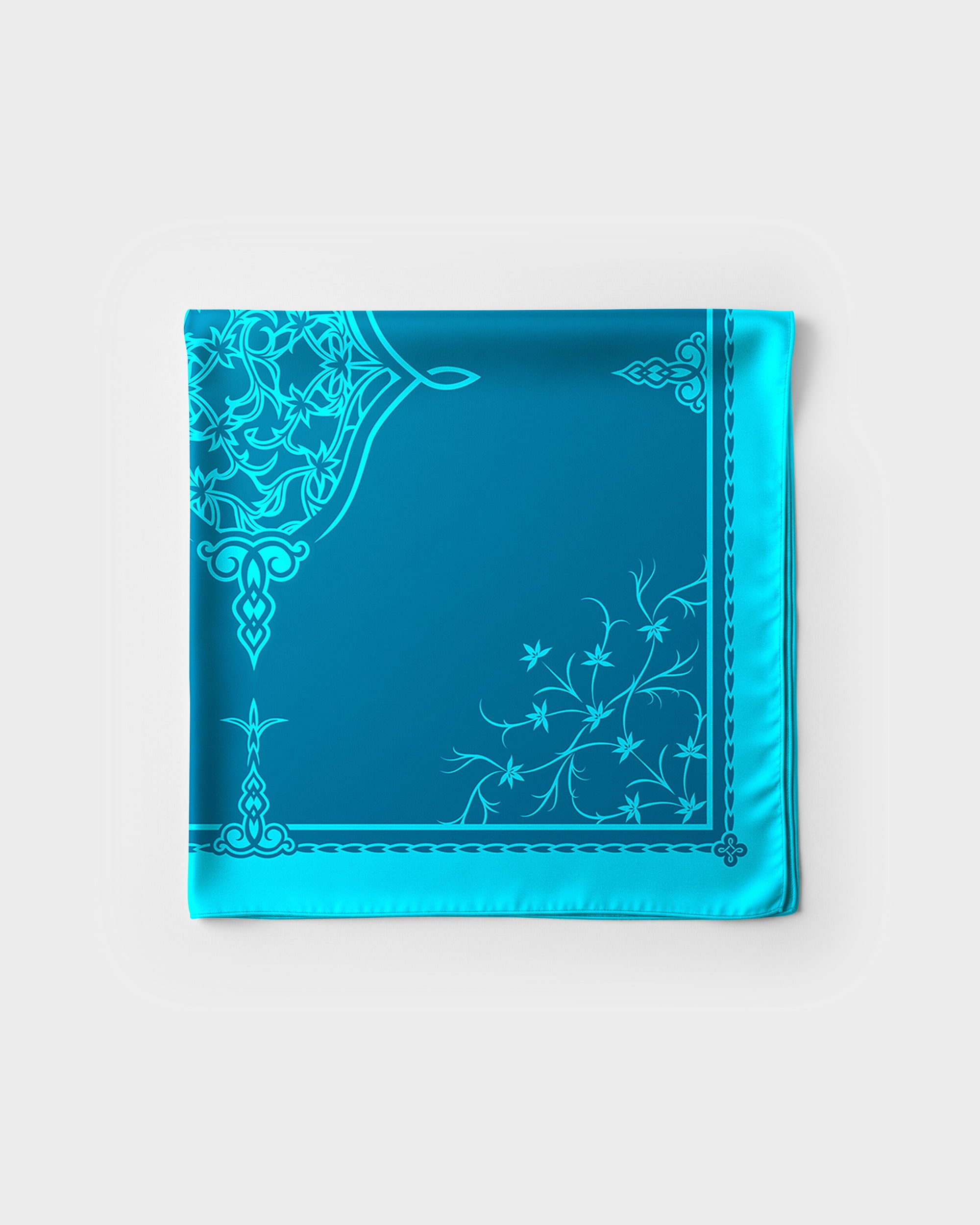 Arctic blue ornamental silk scarf | 43 x 43 in