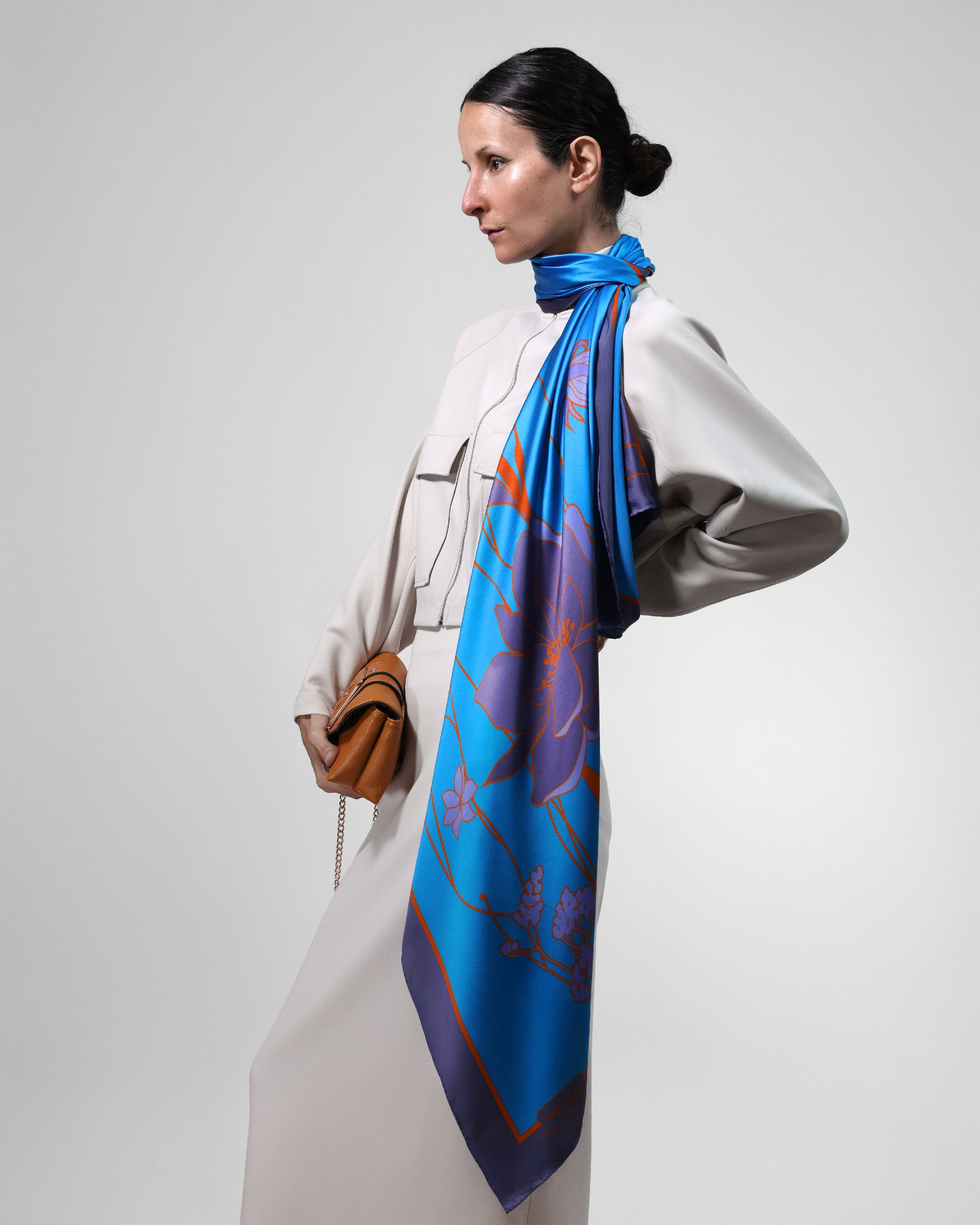Azure floral silk scarf | 43 x 43 in