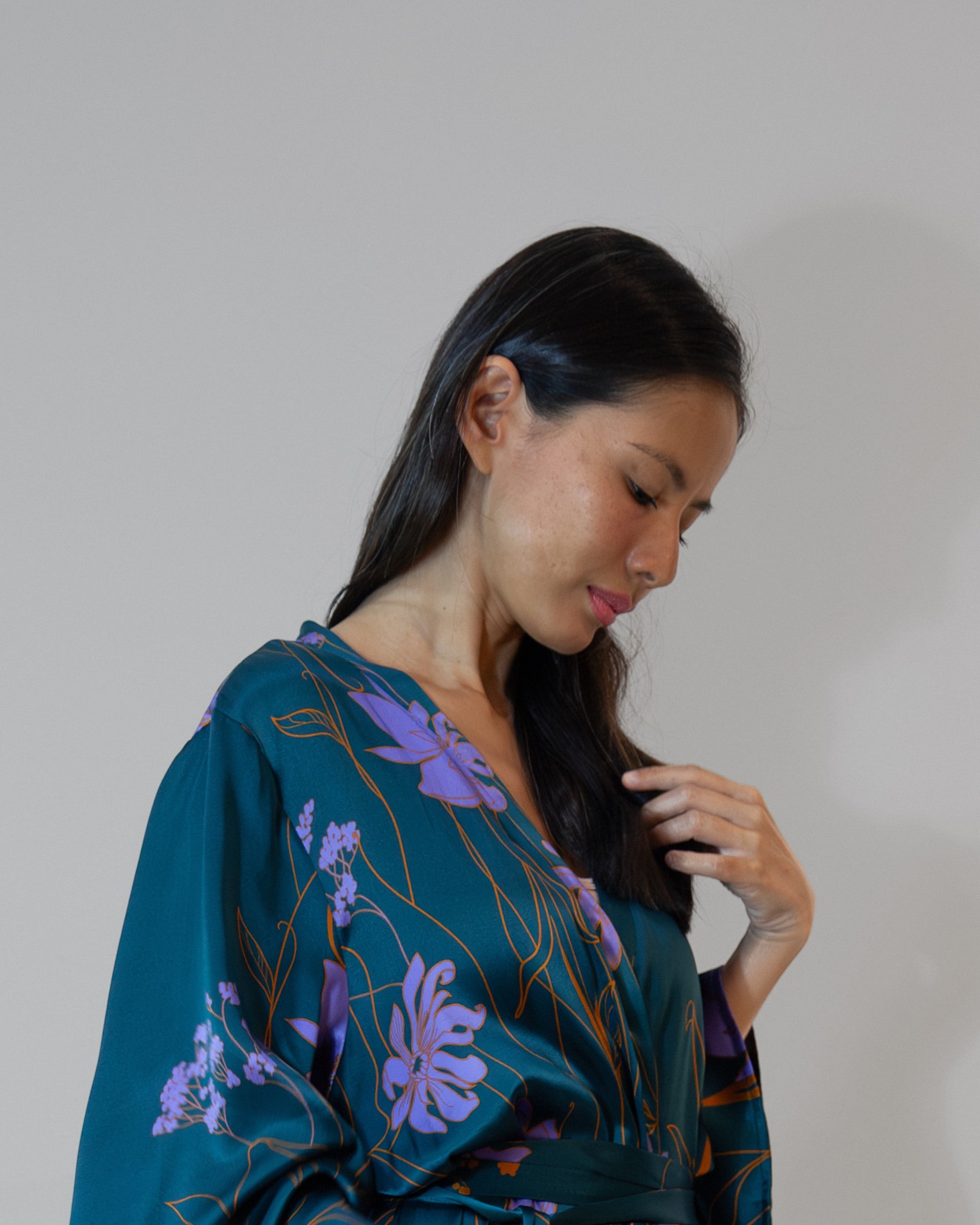 Dark emerald silk kimono