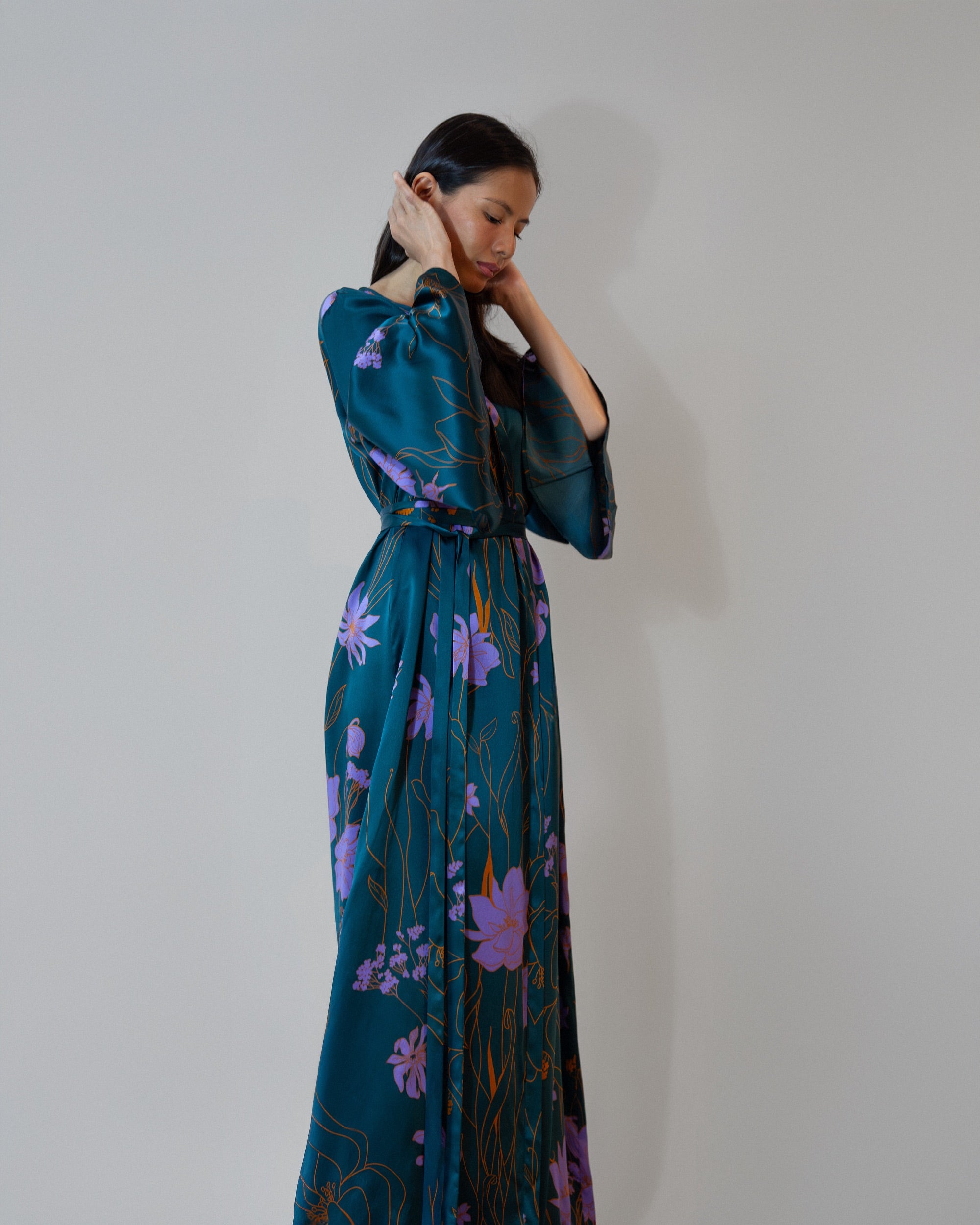 Dark emerald silk kimono
