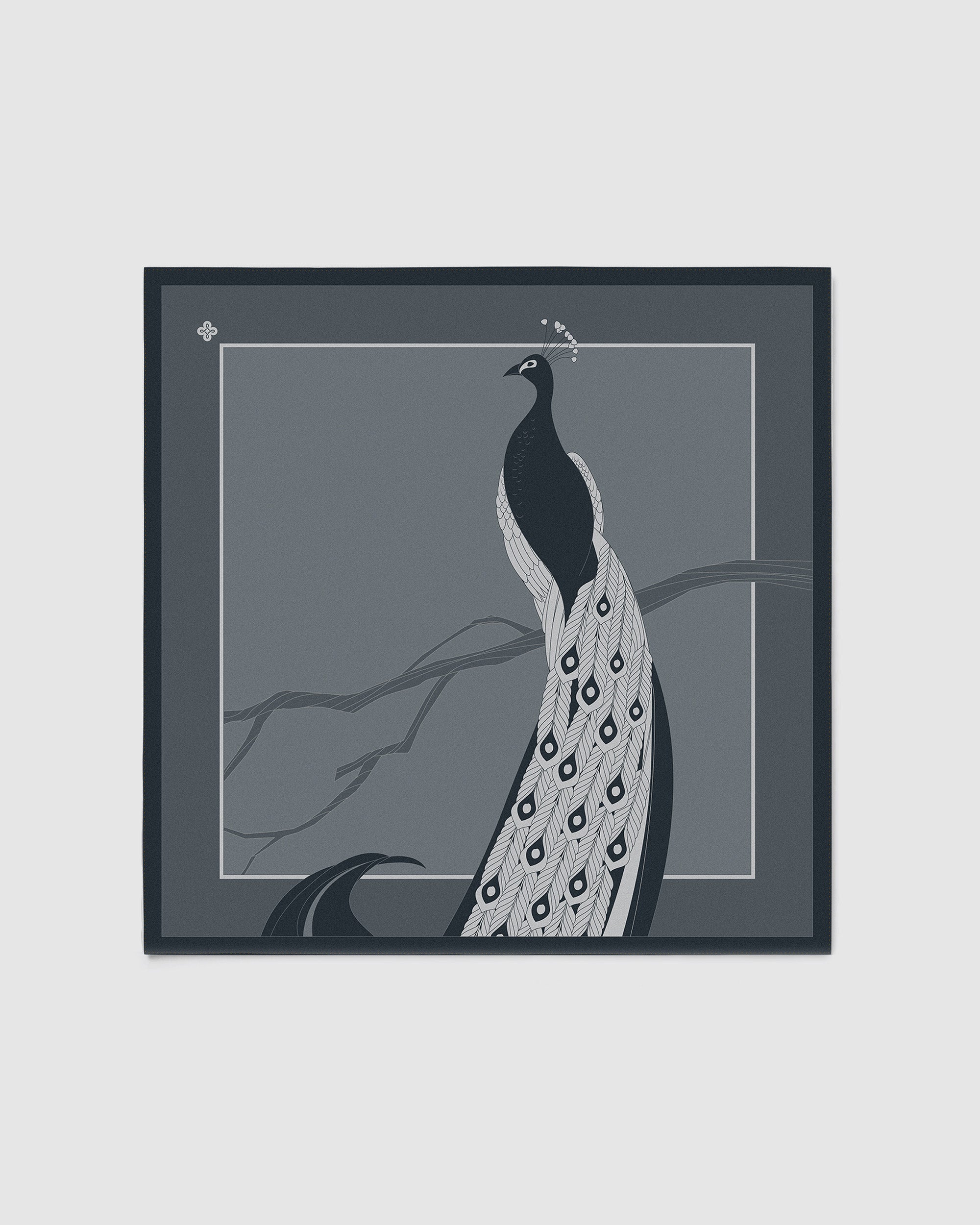 Steel grey peacock silk scarf | 43 in x 43 in