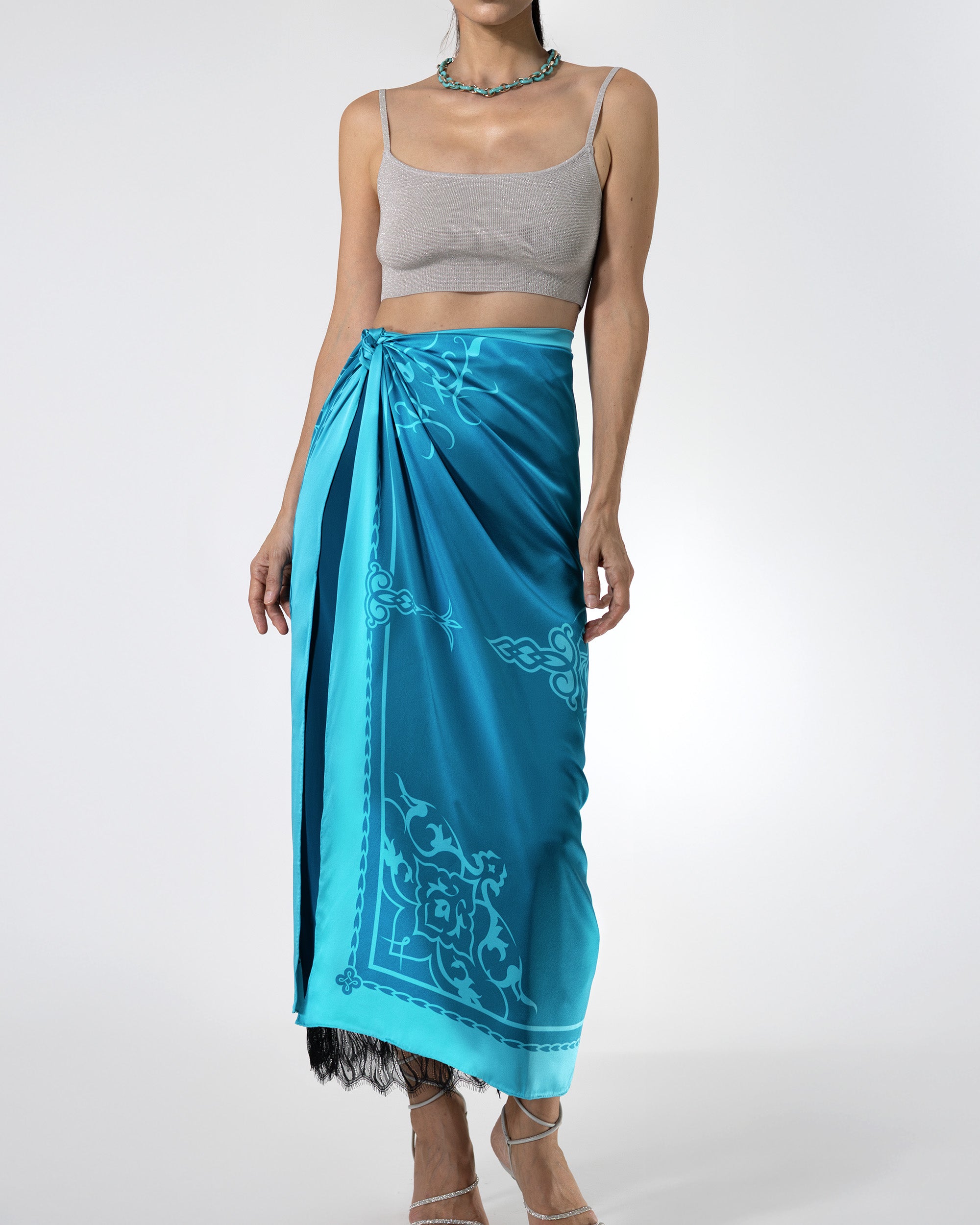 Arctic blue ornamental silk scarf | 43 x 43 in