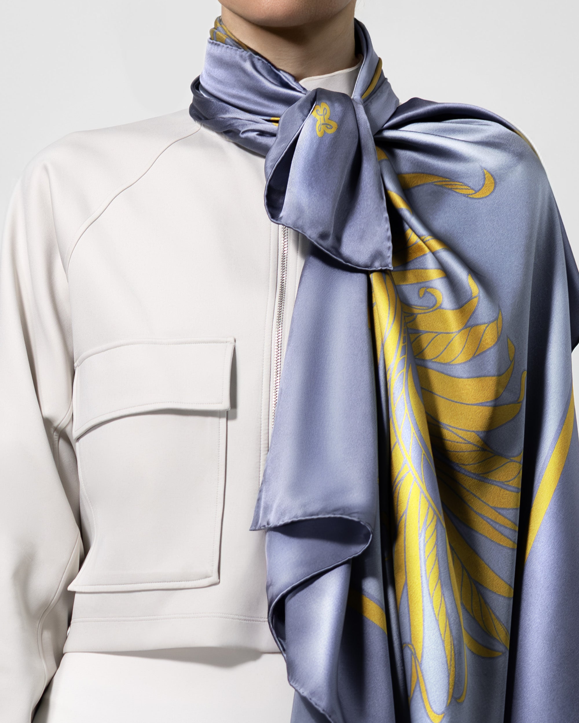 Graphite feather silk scarf | 43 x 43 in