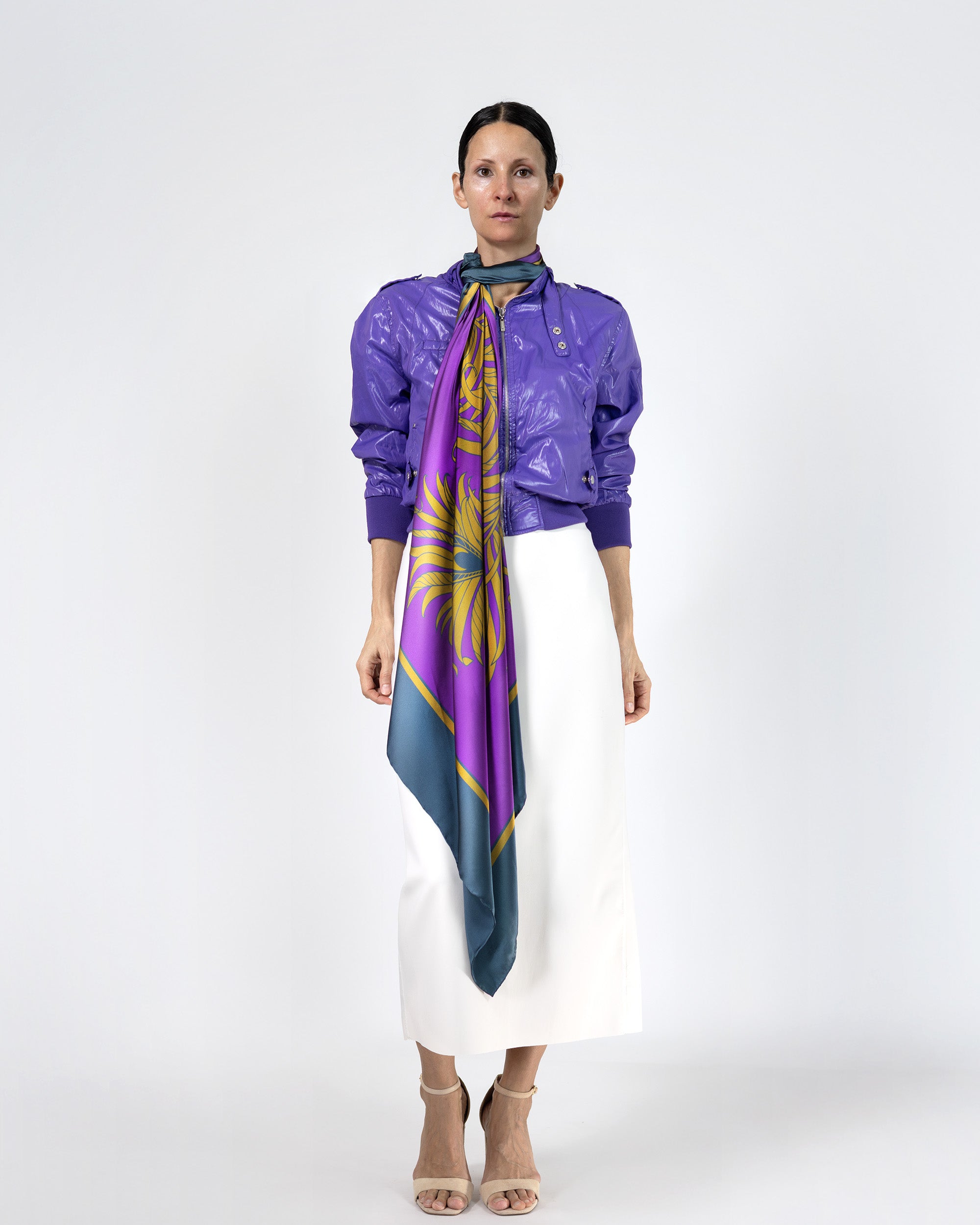 Imperial purple feather silk scarf | 43 x 43 in