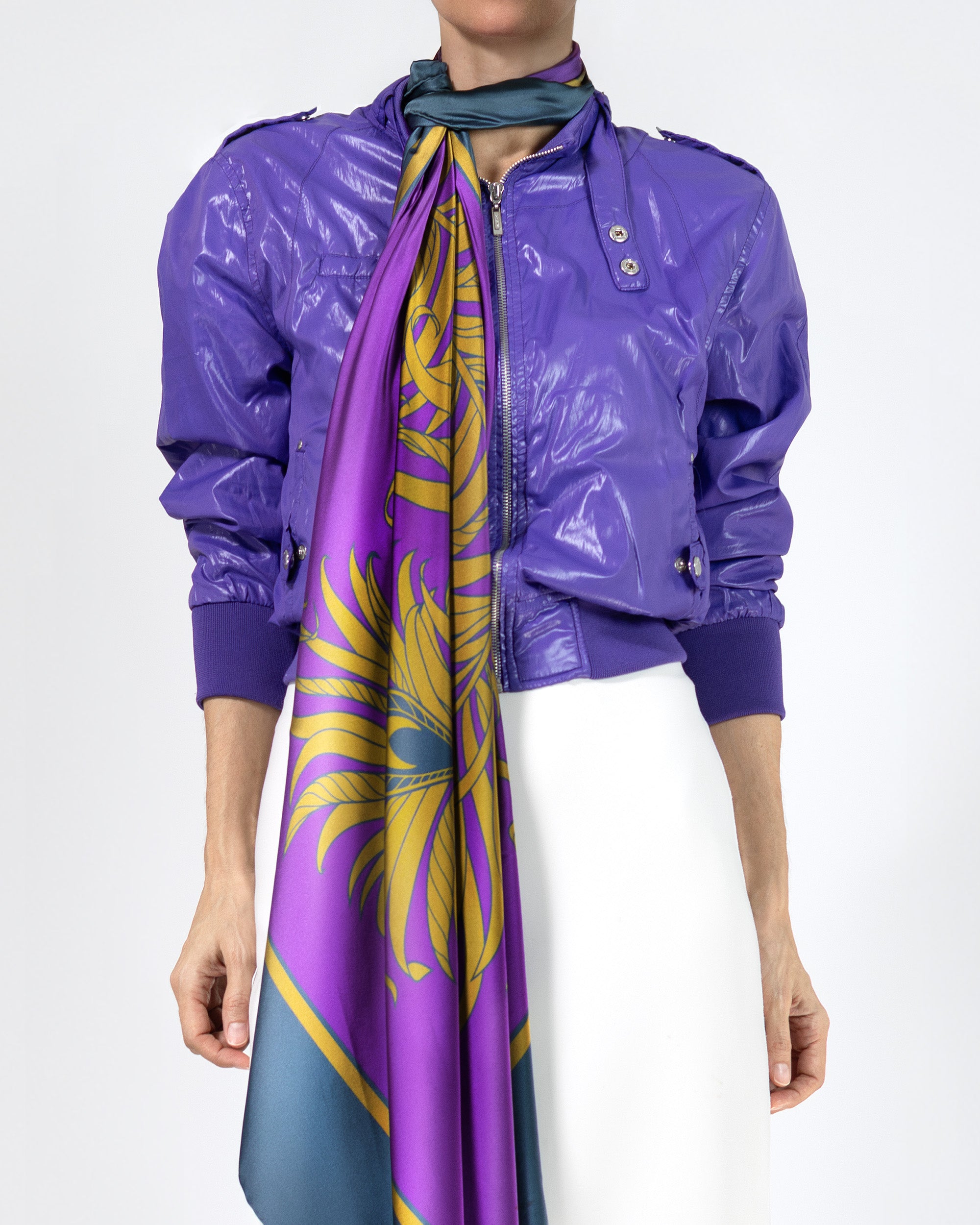 Imperial purple feather silk scarf | 43 x 43 in