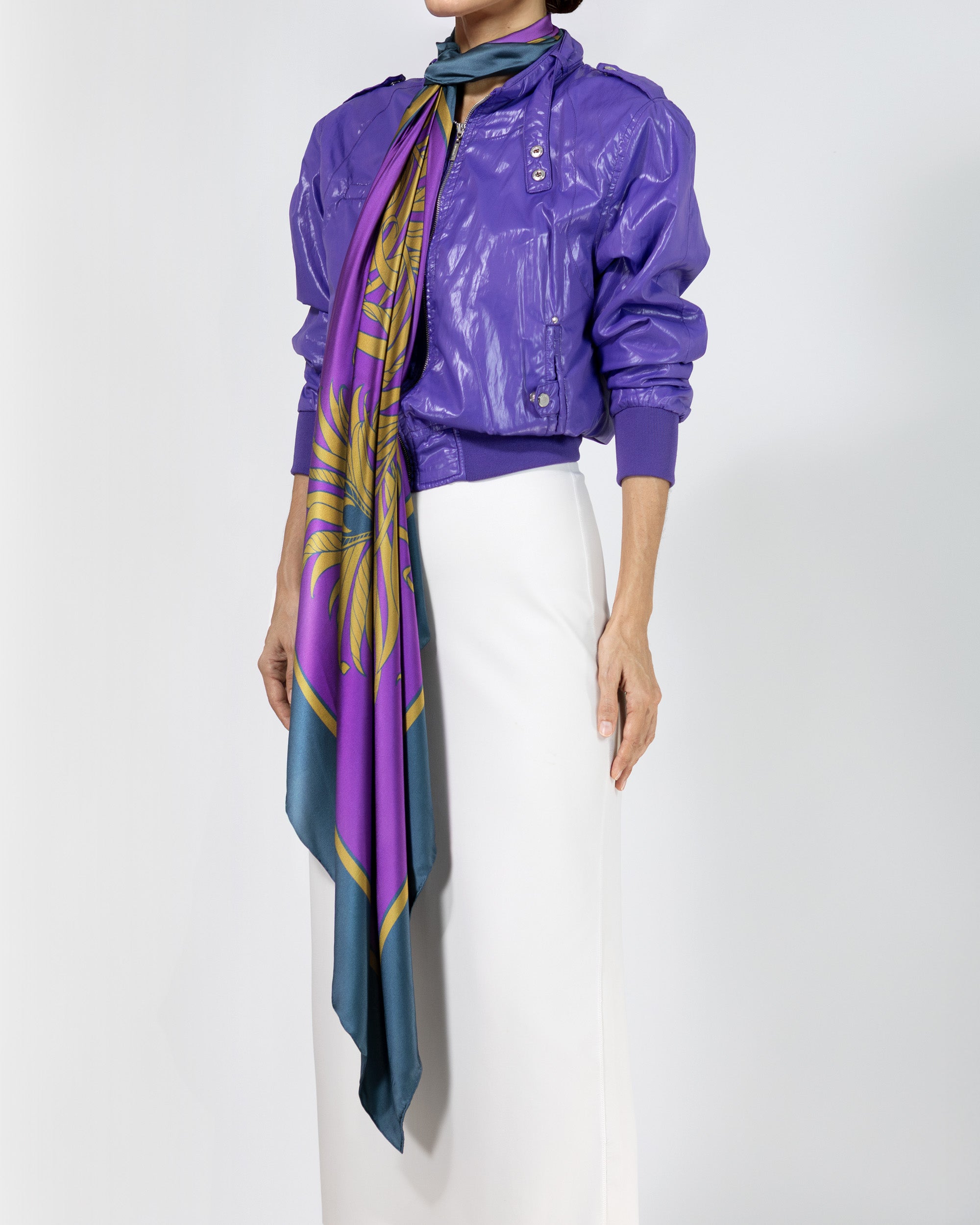 Imperial purple feather silk scarf | 55 x 55 in