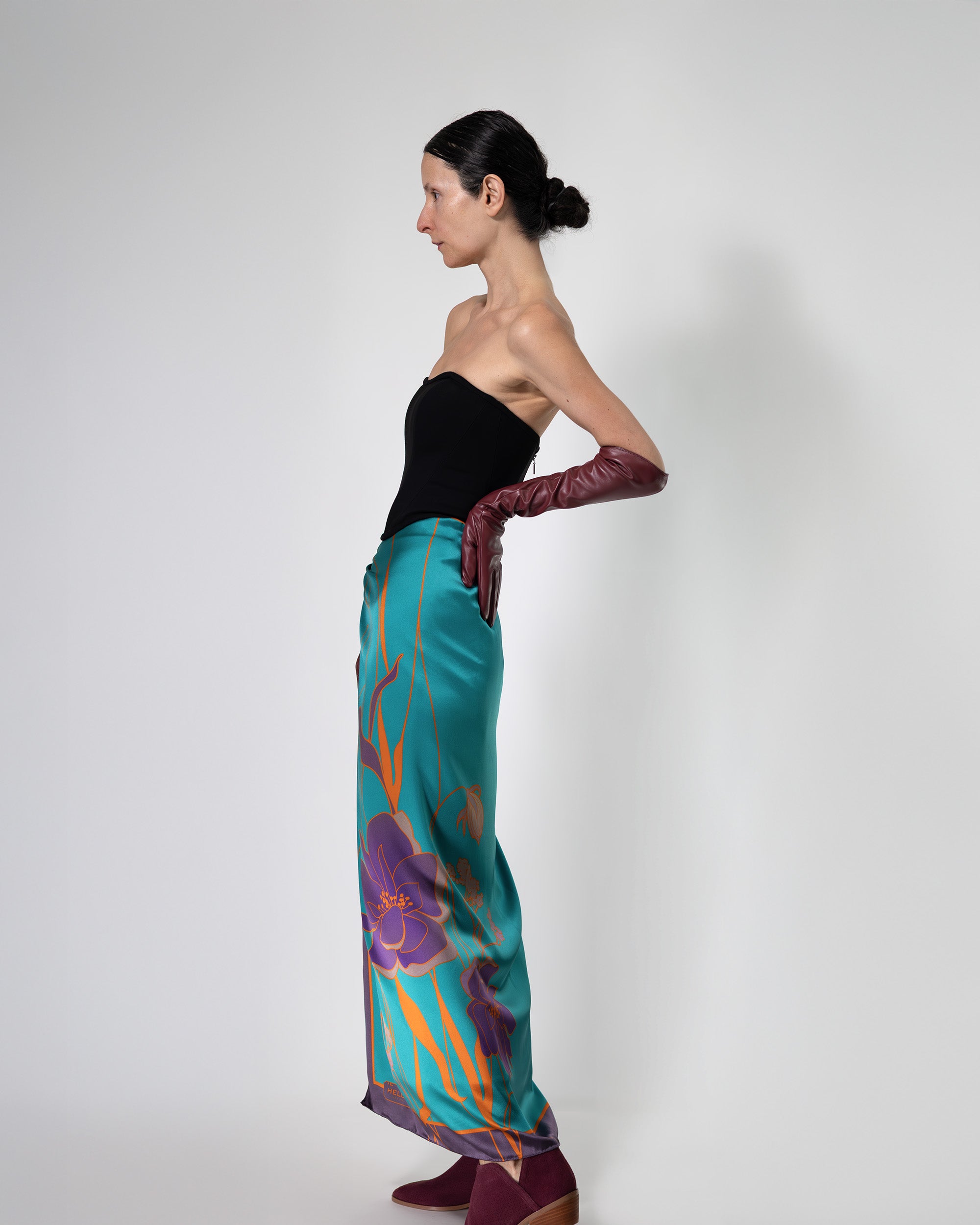 Pine green floral silk scarf | 43 x 43 in