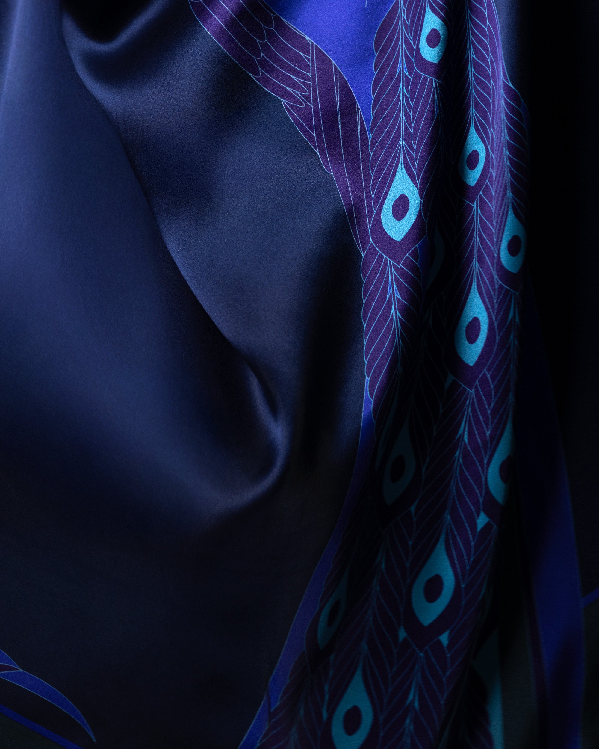Dark sapphire peacock silk scarf | 43 x 43 in