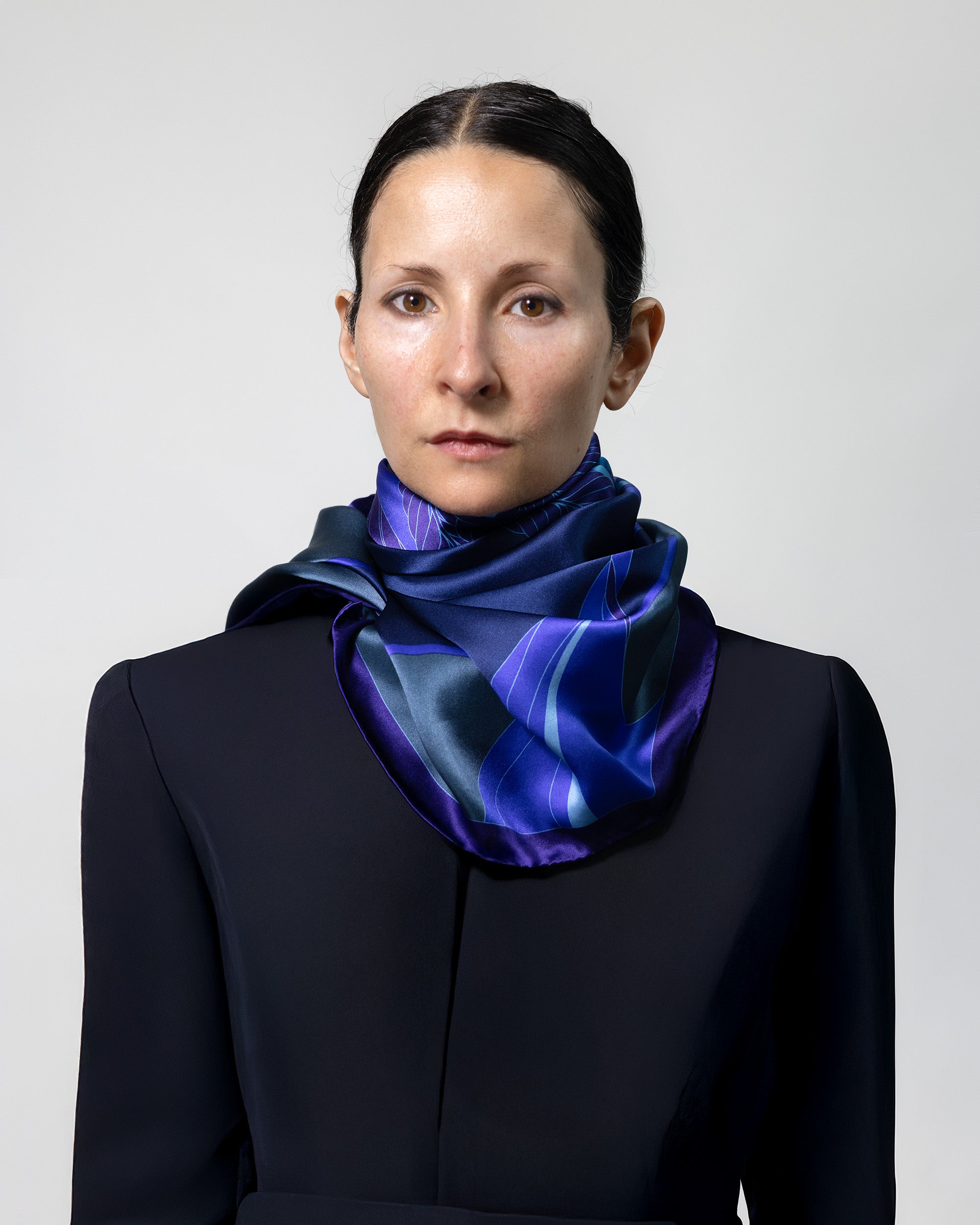 Dark sapphire peacock silk scarf | 43 x 43 in