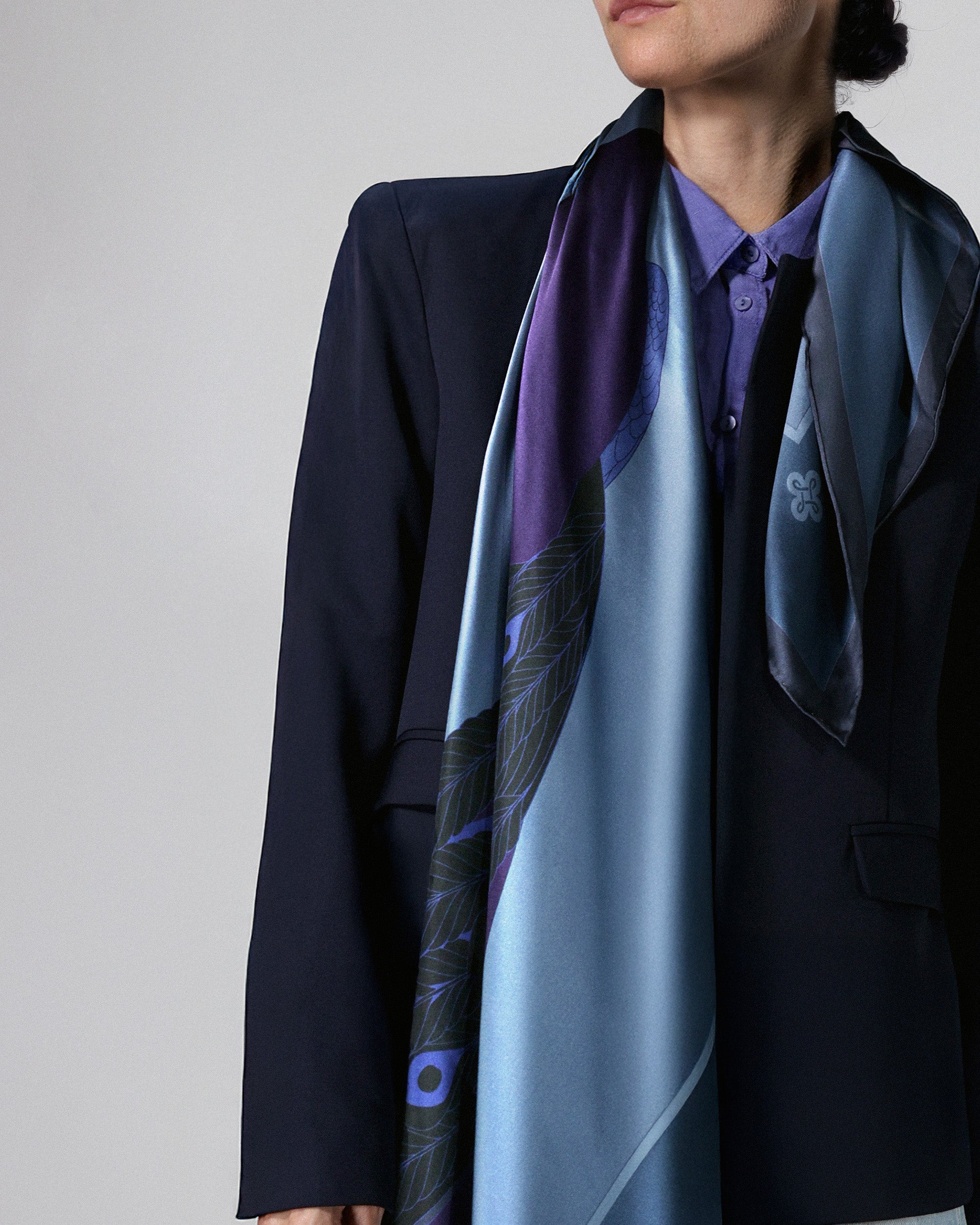 Twilight peacock silk scarf | 43 x 43 in