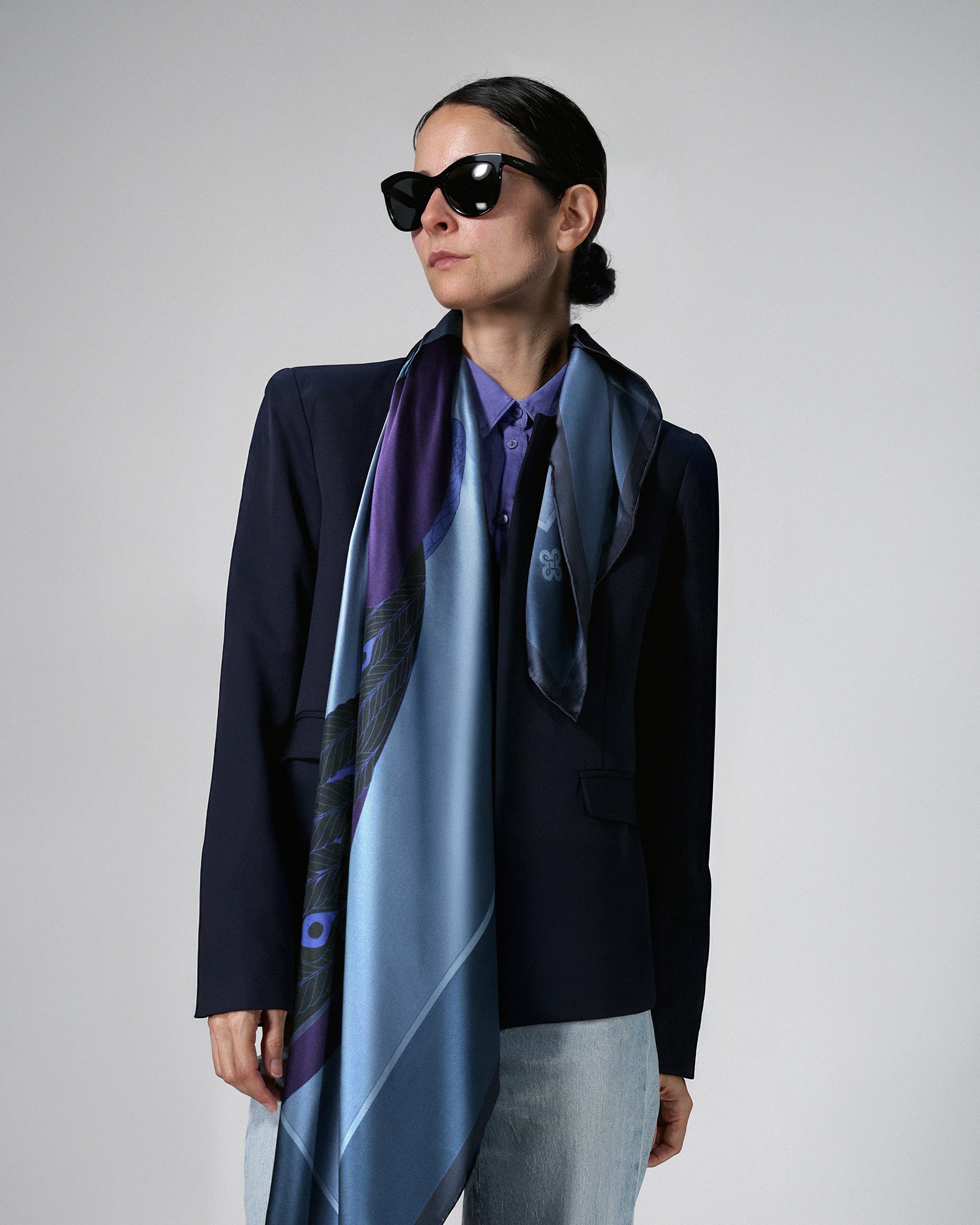 Twilight peacock silk scarf | 43 x 43 in