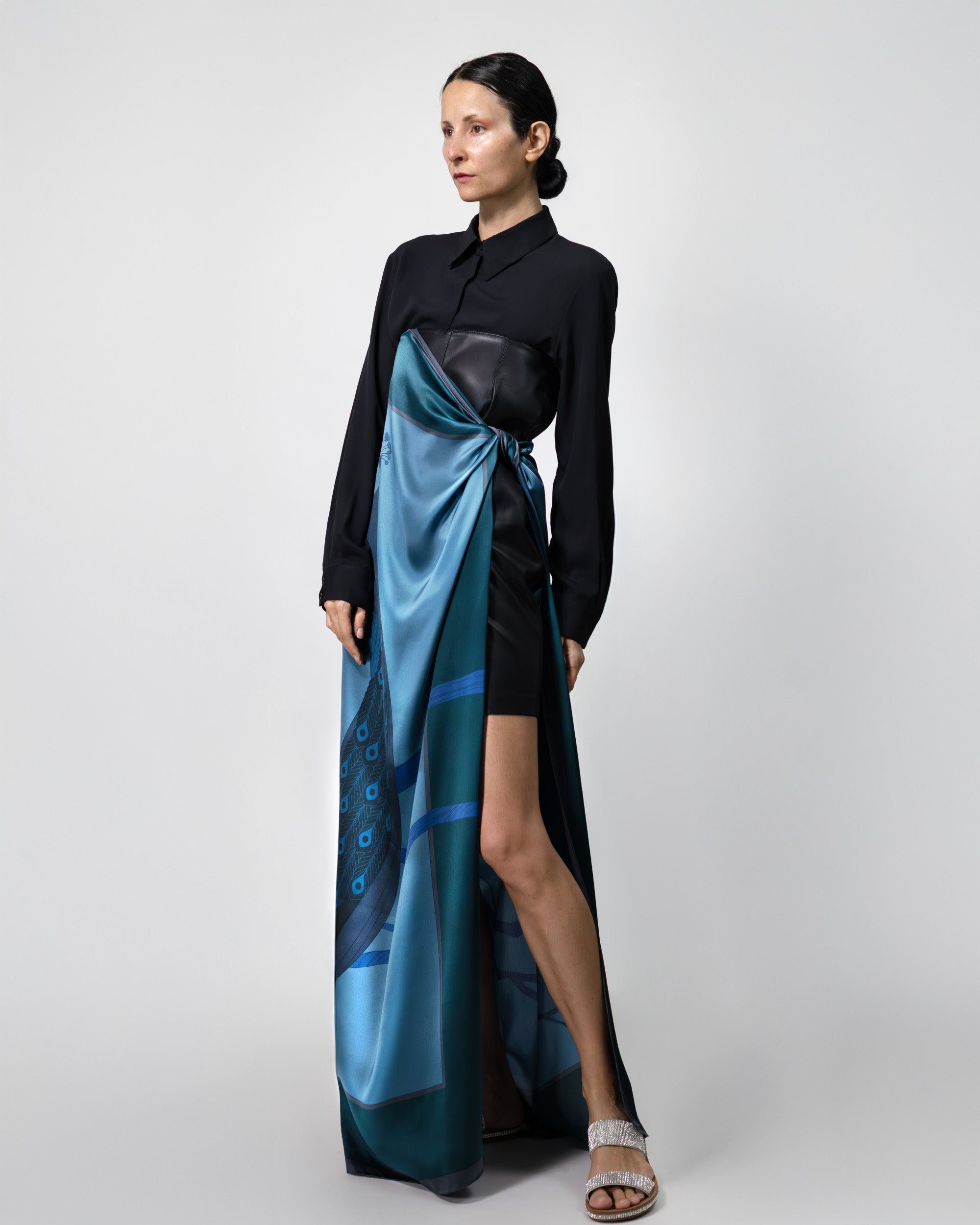 Twilight peacock silk scarf | 55 x 55 in