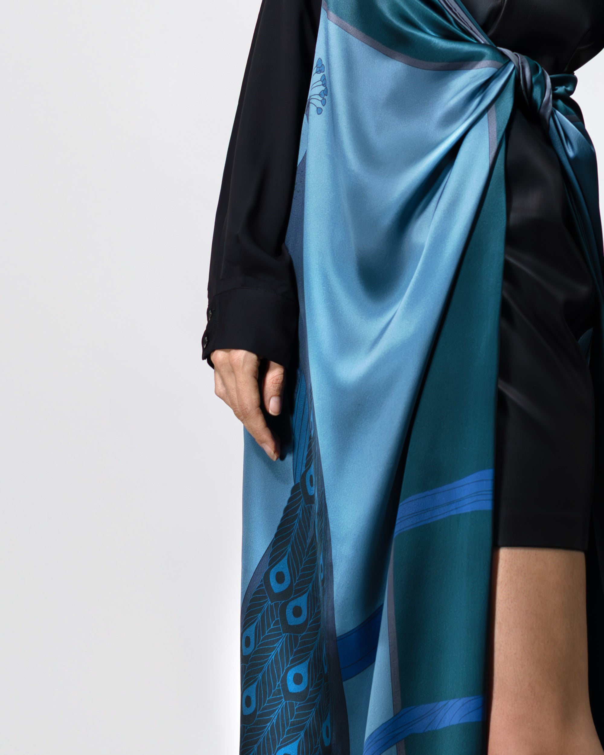 Twilight peacock silk scarf | 55 x 55 in