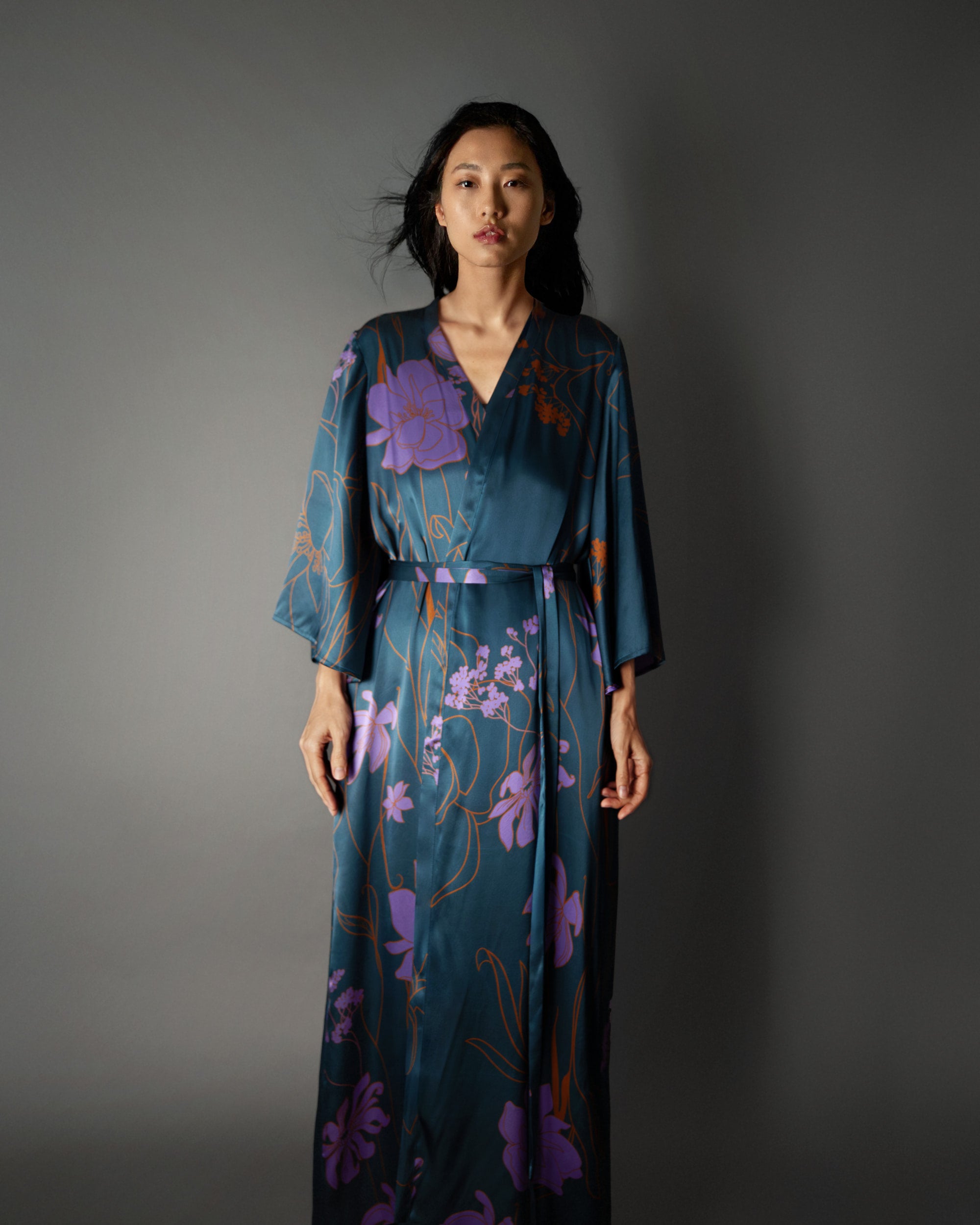 Dark emerald silk kimono