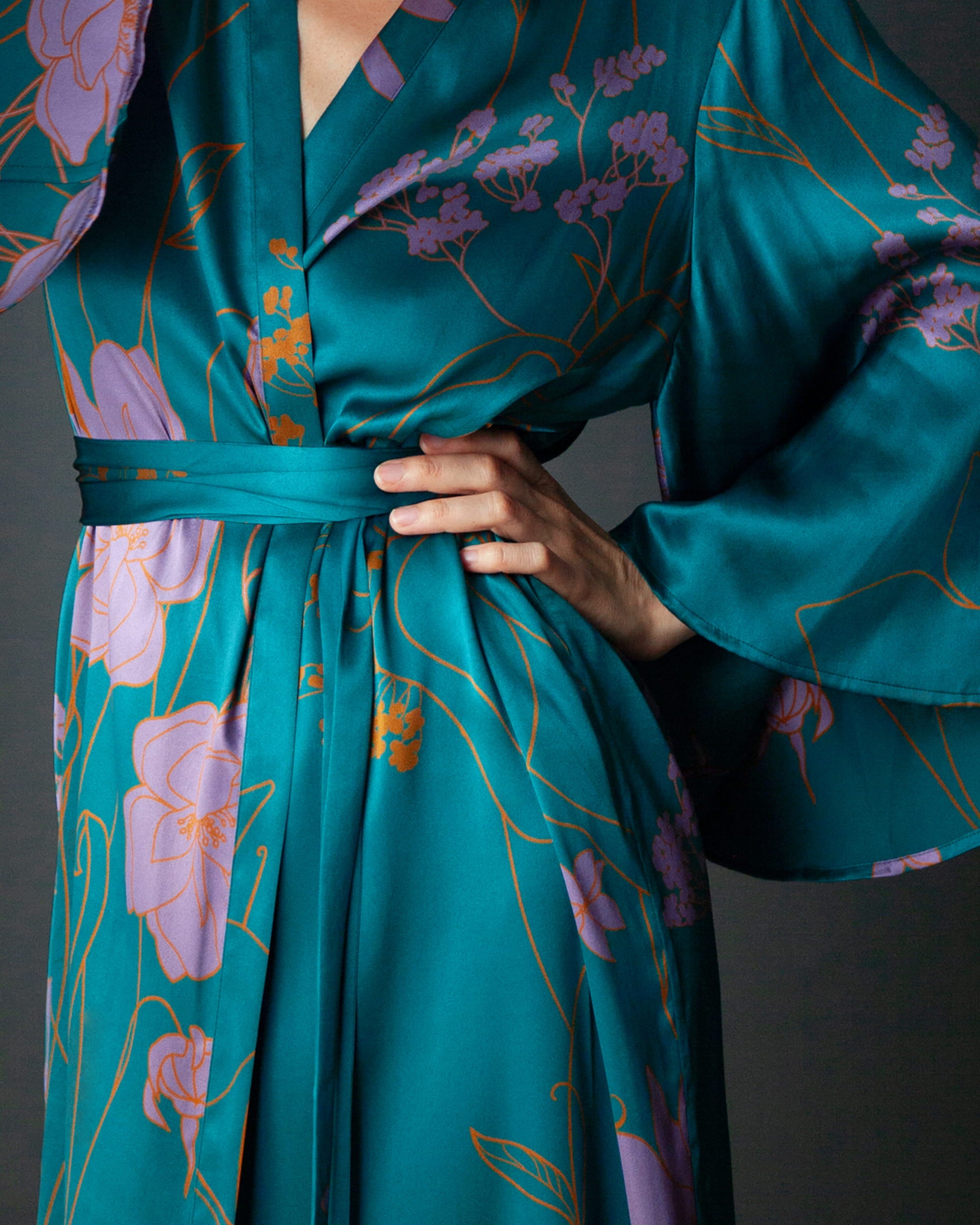 Turquoise silk kimono