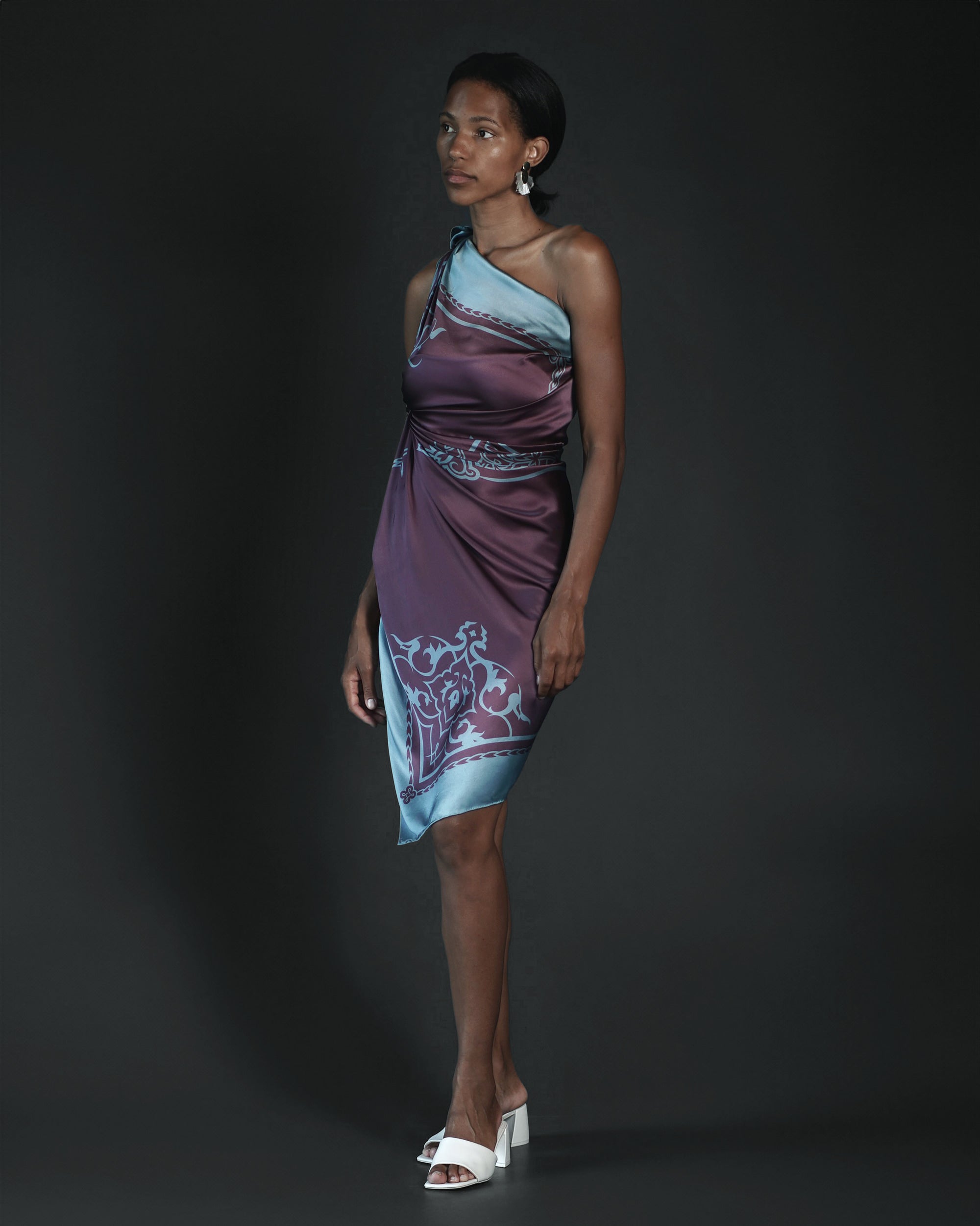 Marsala ornamental silk scarf | 55 in x 55 in