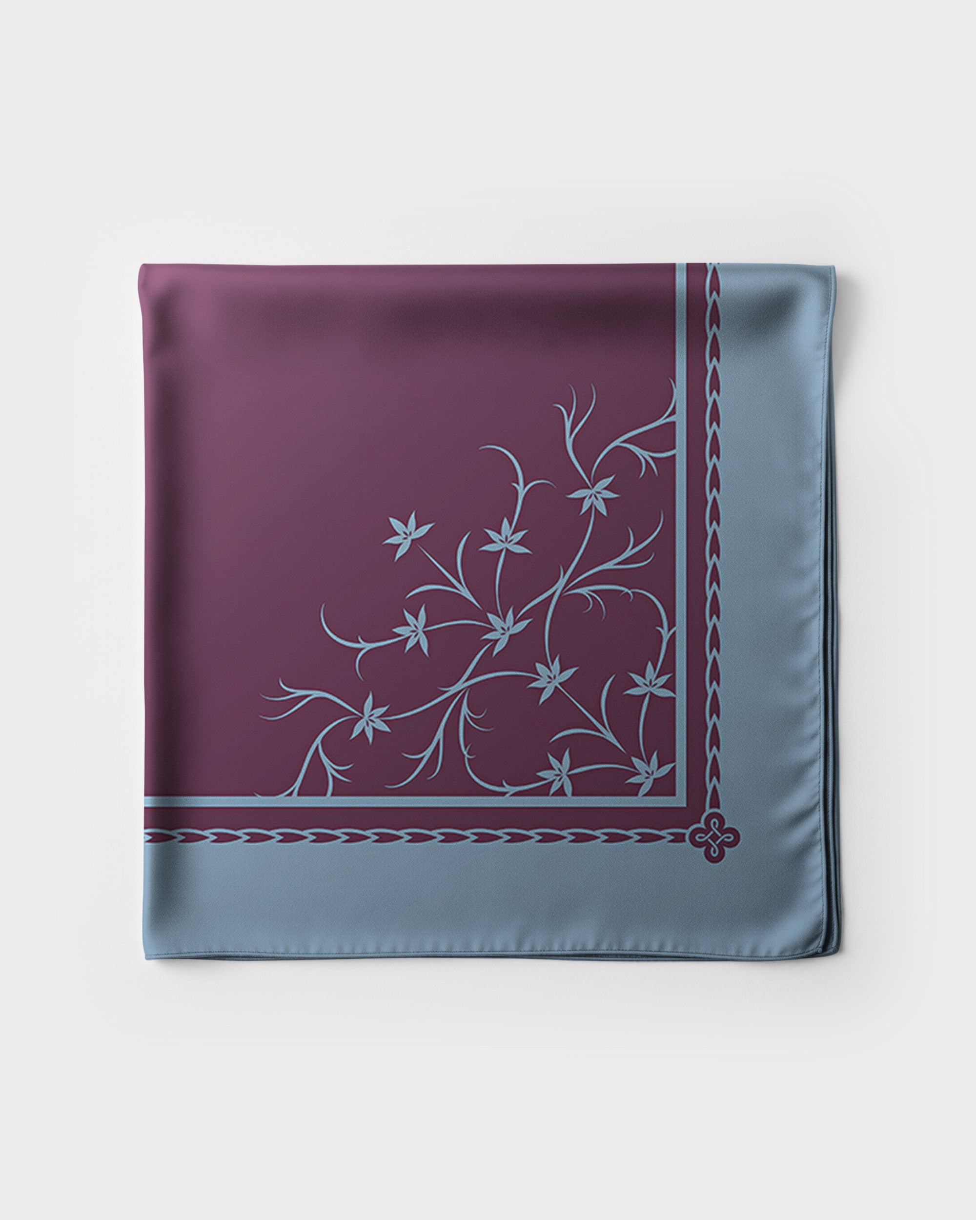 Satin silk scarf with floral pattern on a white background