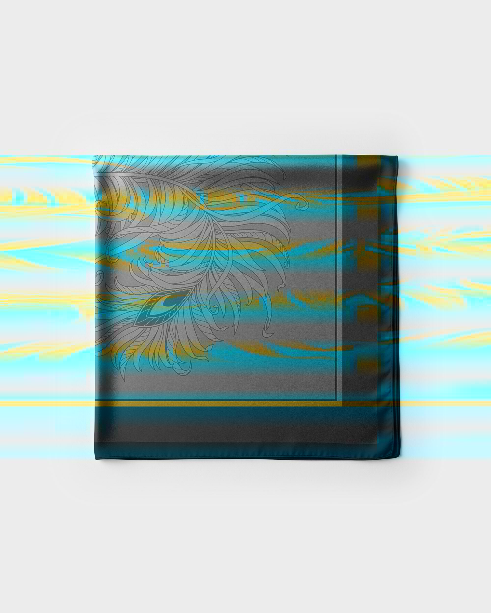 Mediterranean green feather silk foulard 43" - RENTAL