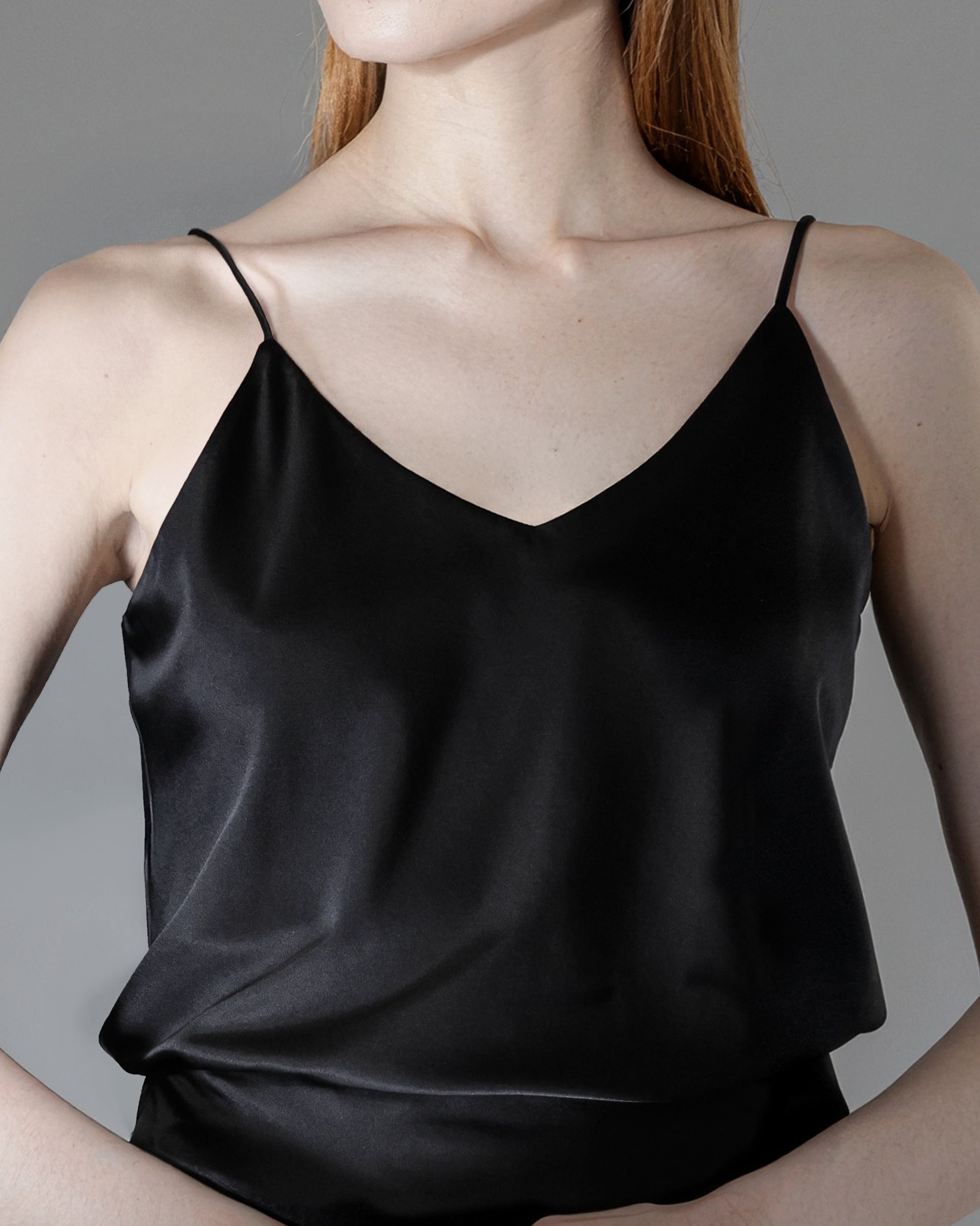 Onyx black silk top with straps