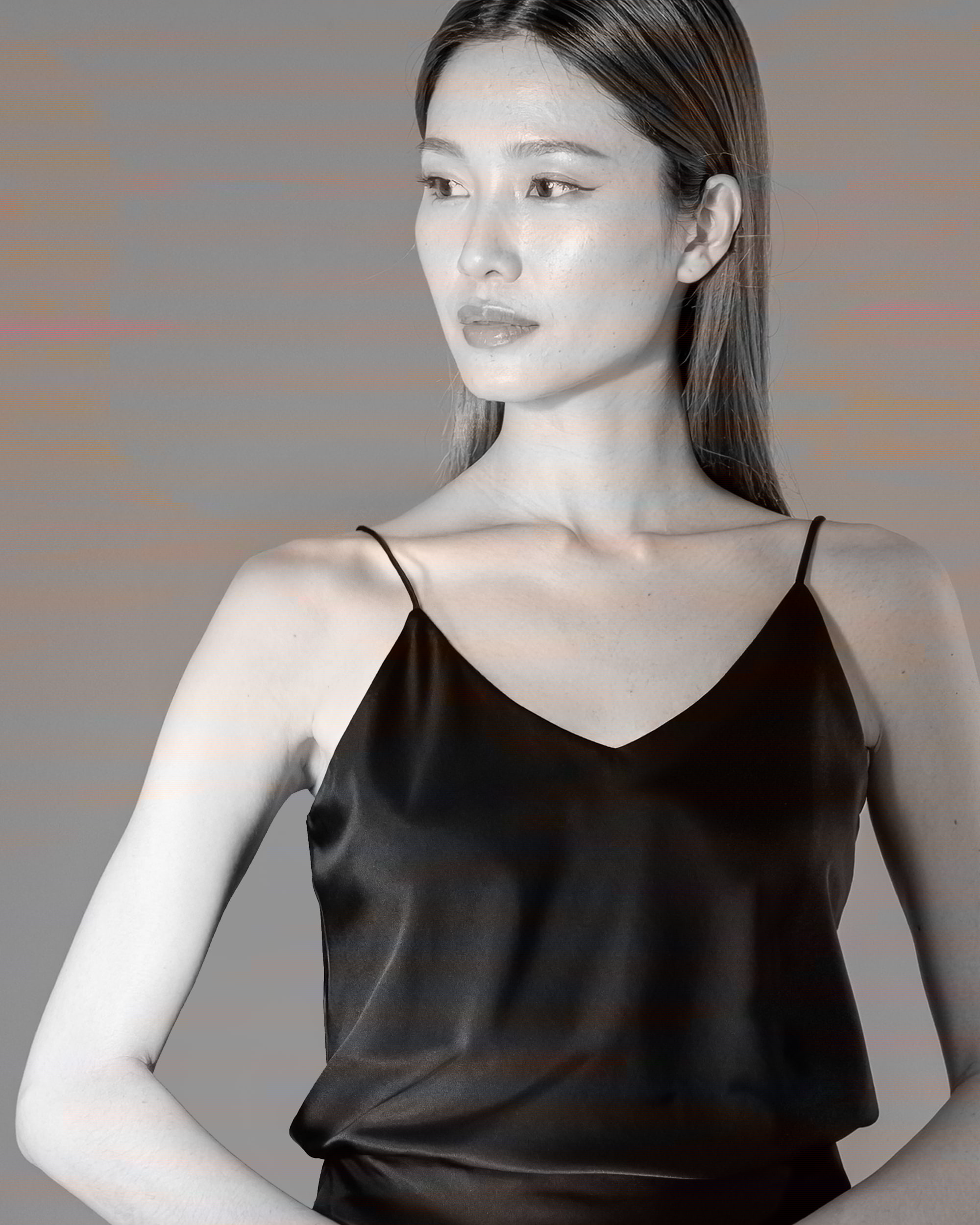 Onyx black silk top with straps