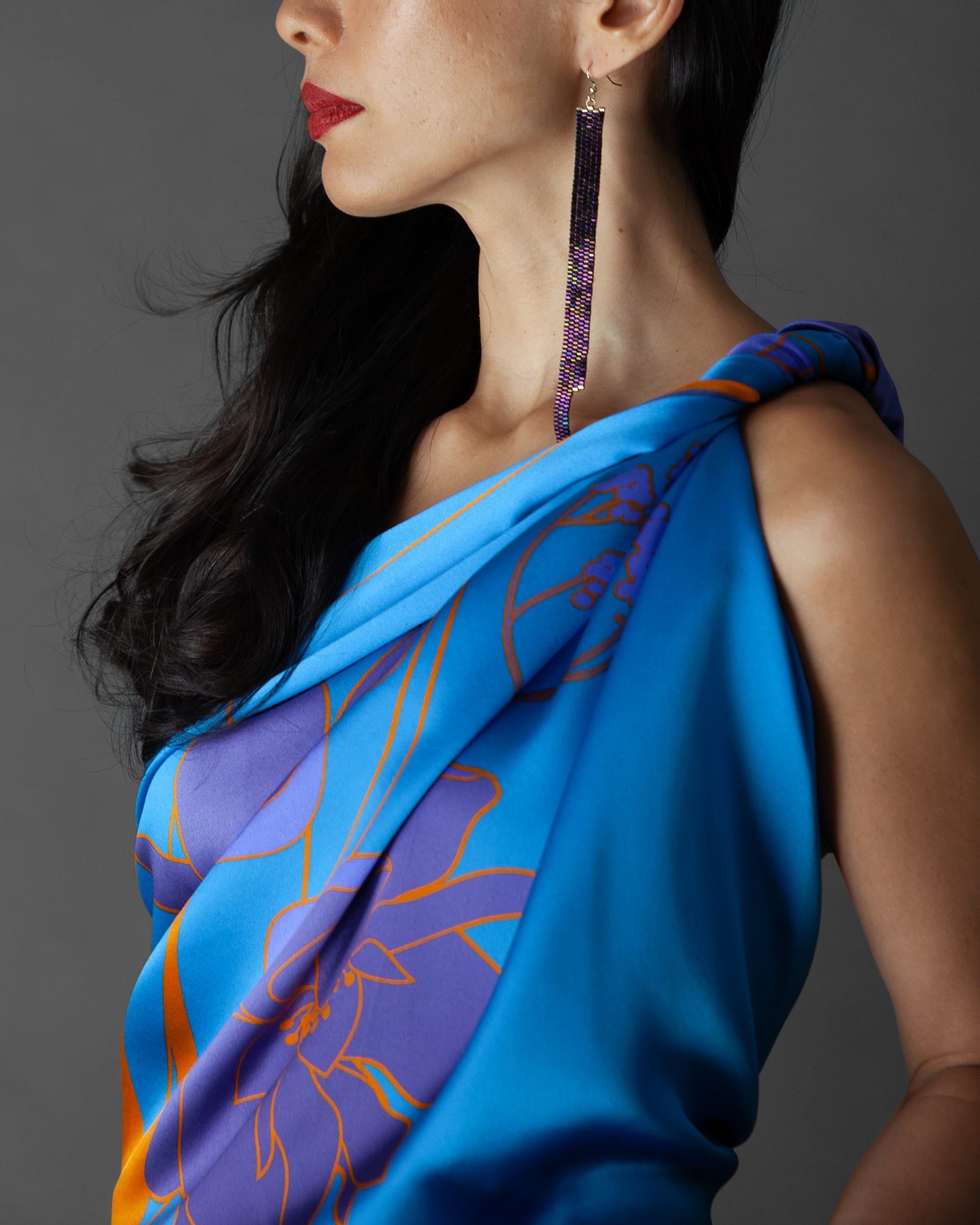 Azure floral silk foulard 43″ - RENTAL