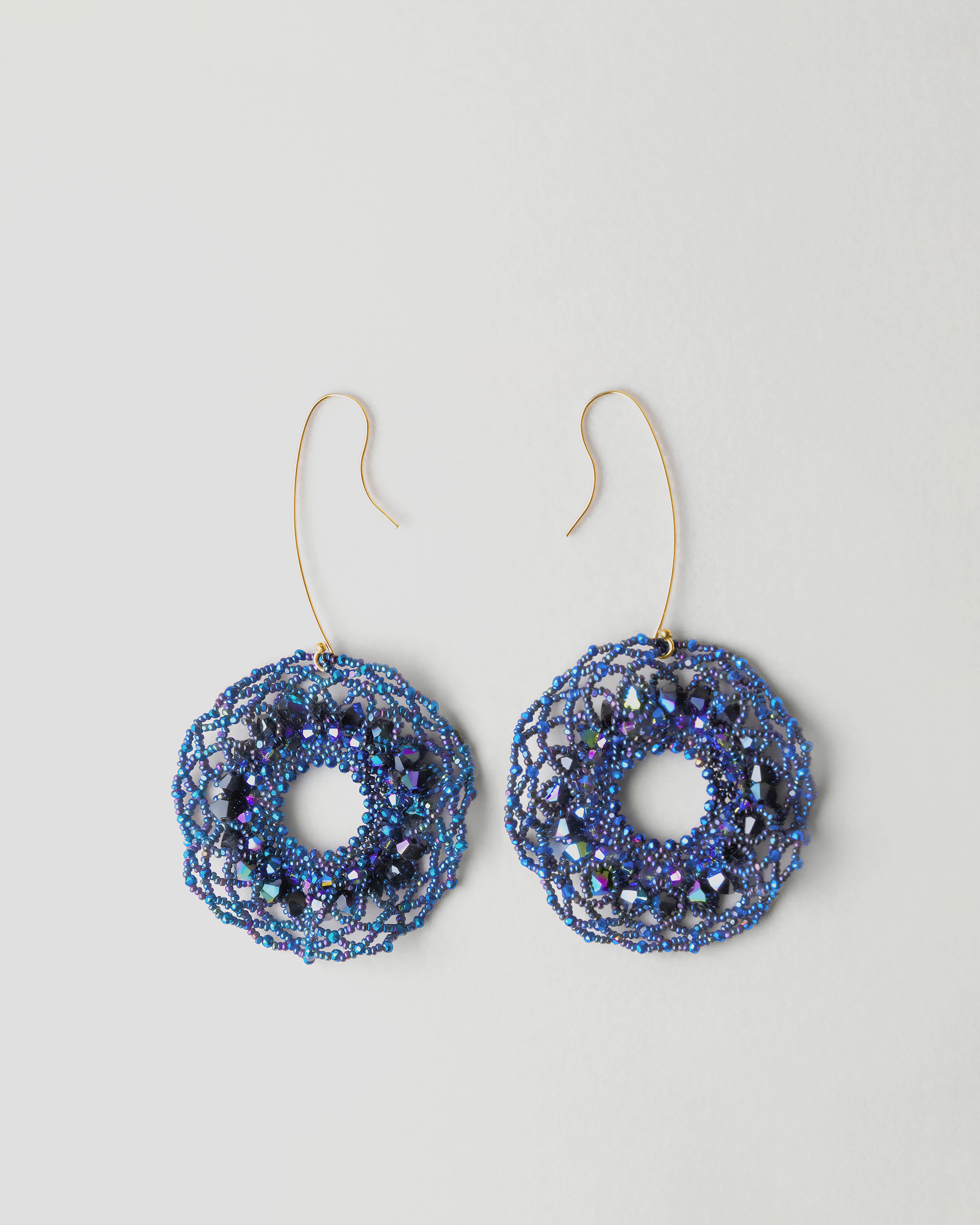 Sapphire blue beaded earrings with crystals