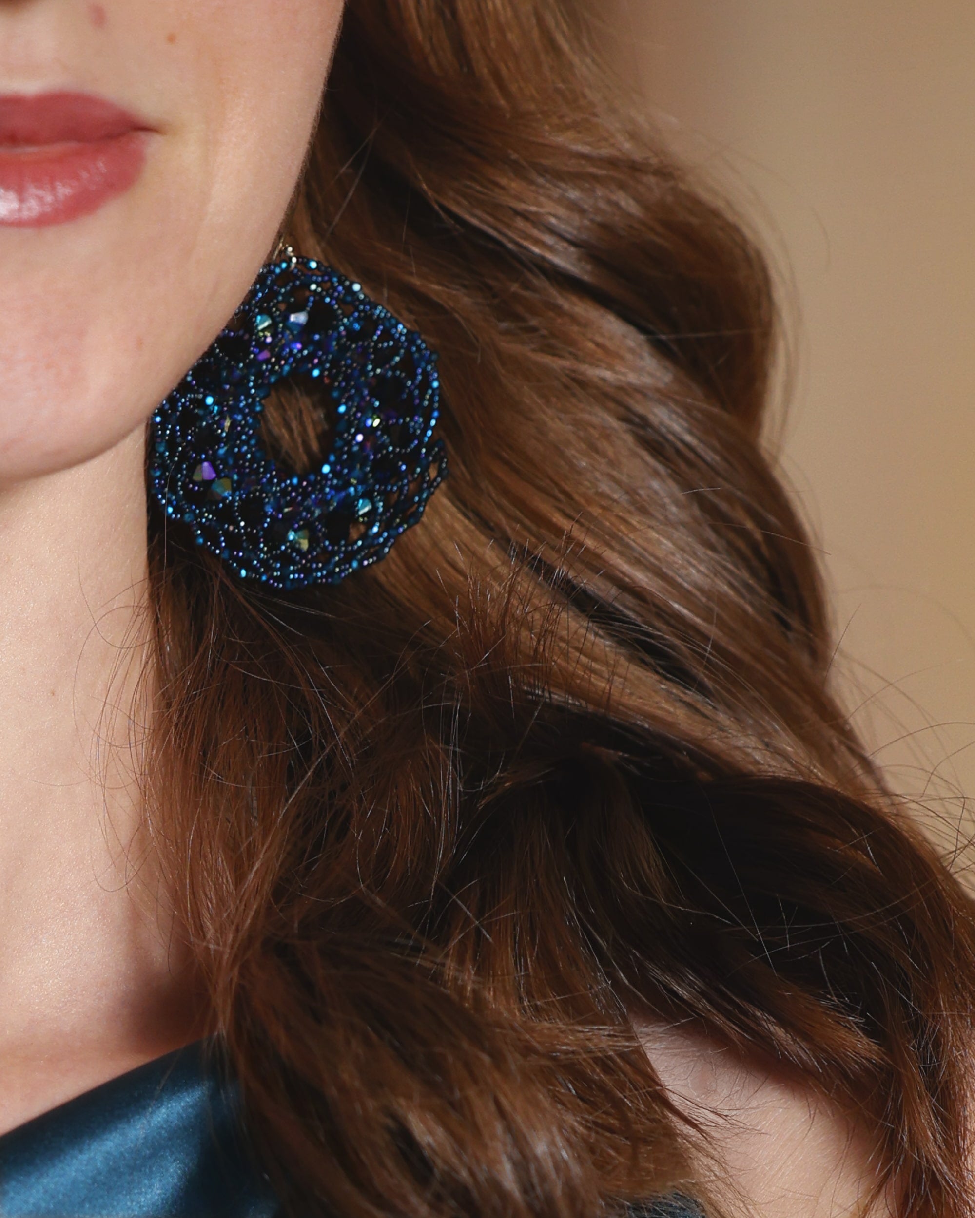 Sapphire blue beaded earrings with crystals