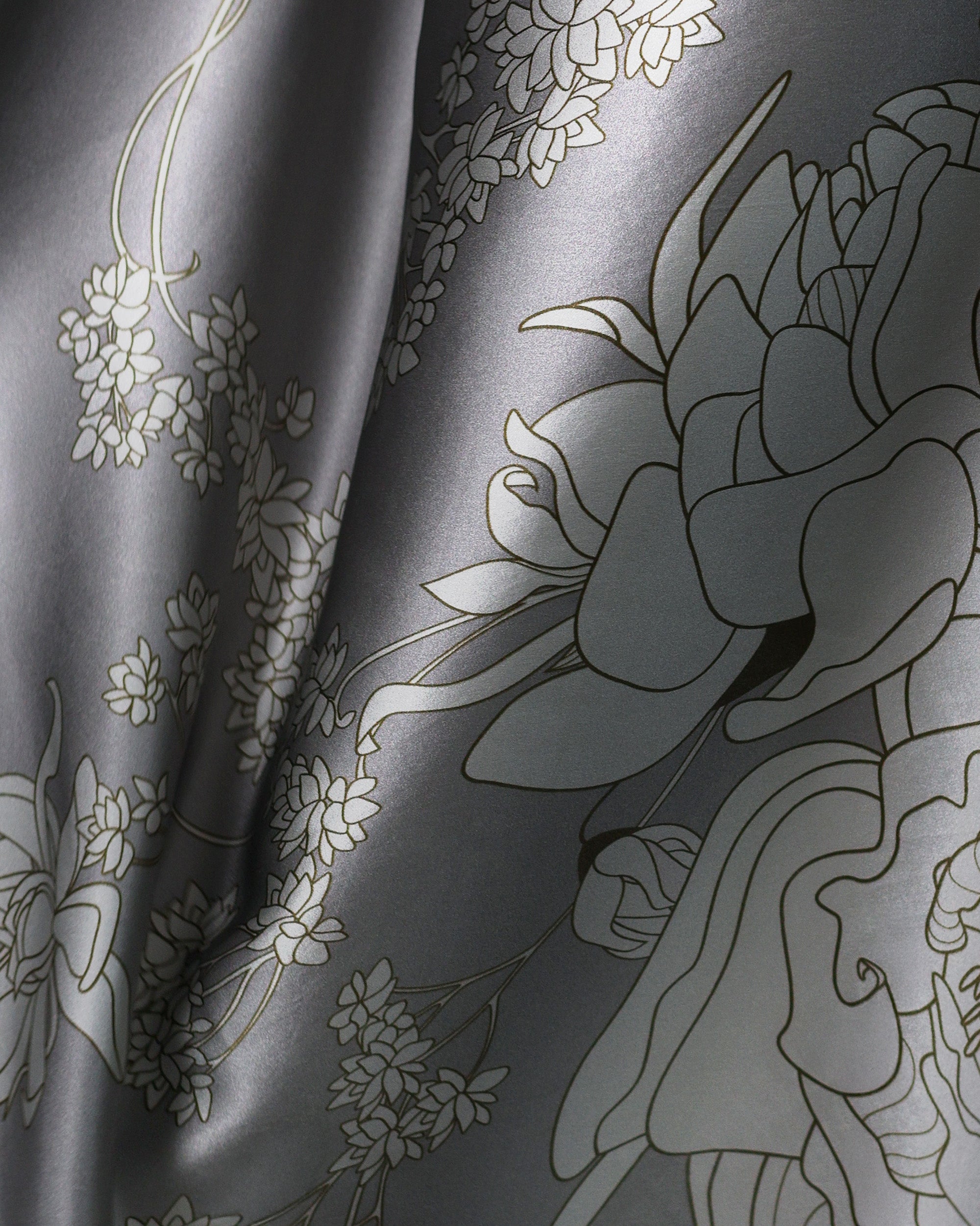 Silver floral silk scarf | 35 x 35 in