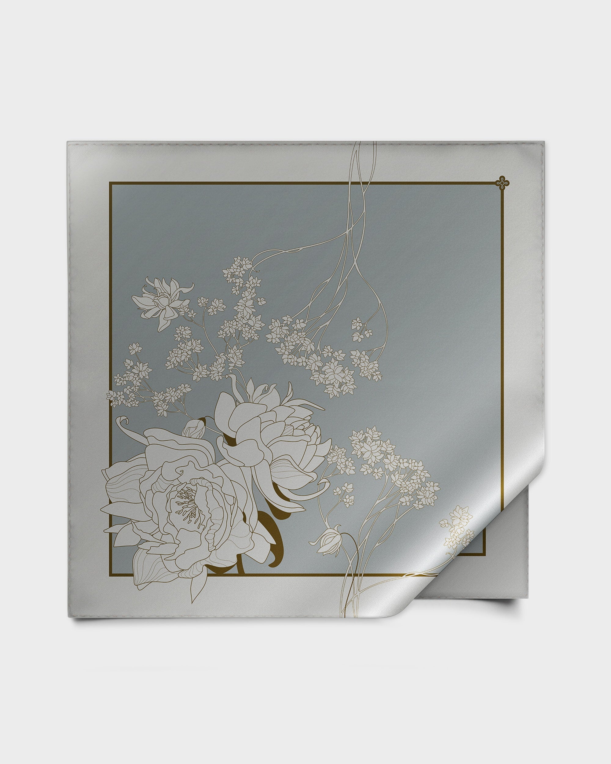 Silver floral silk foulard 35" - RENTAL