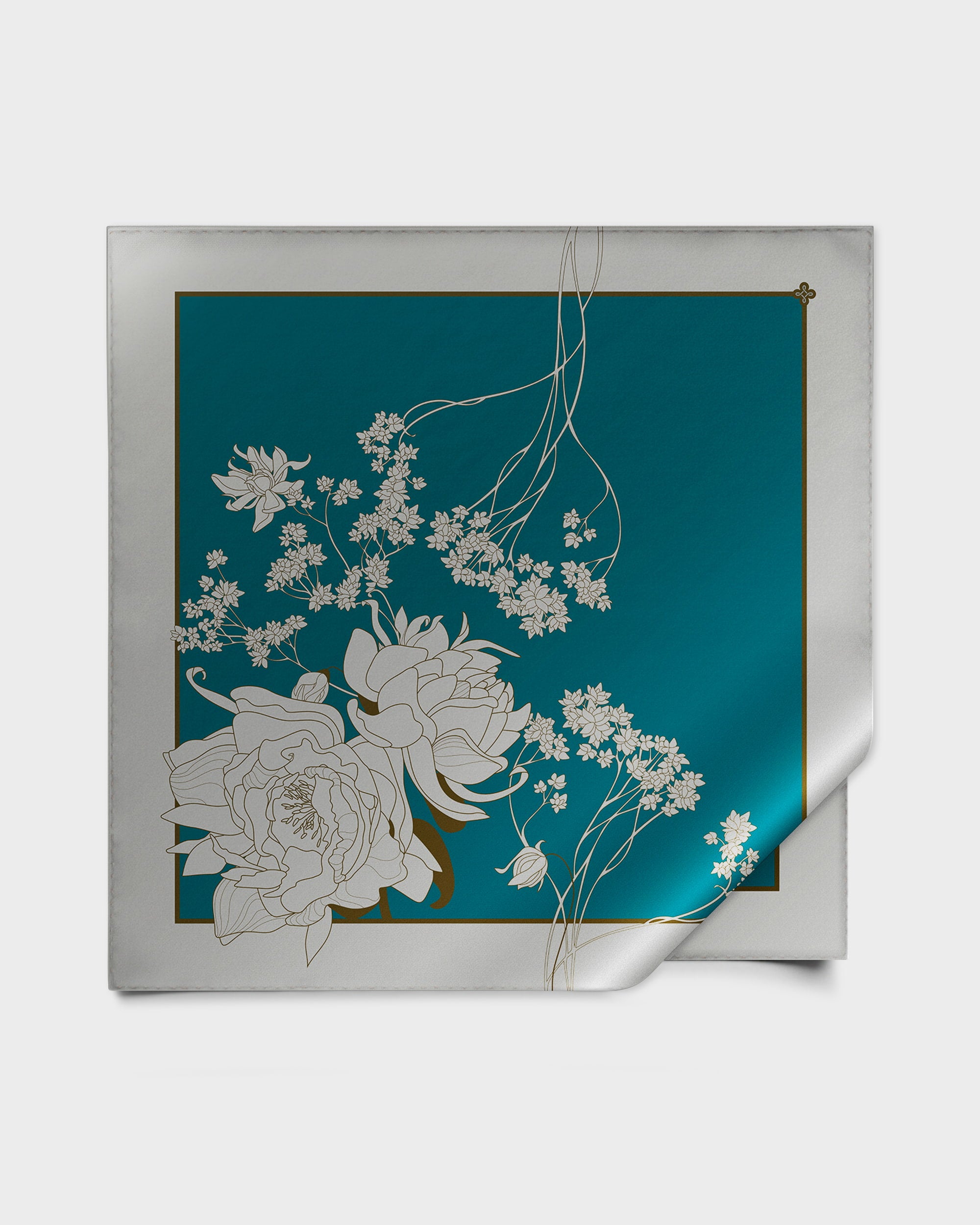 Teal green floral silk foulard 35"