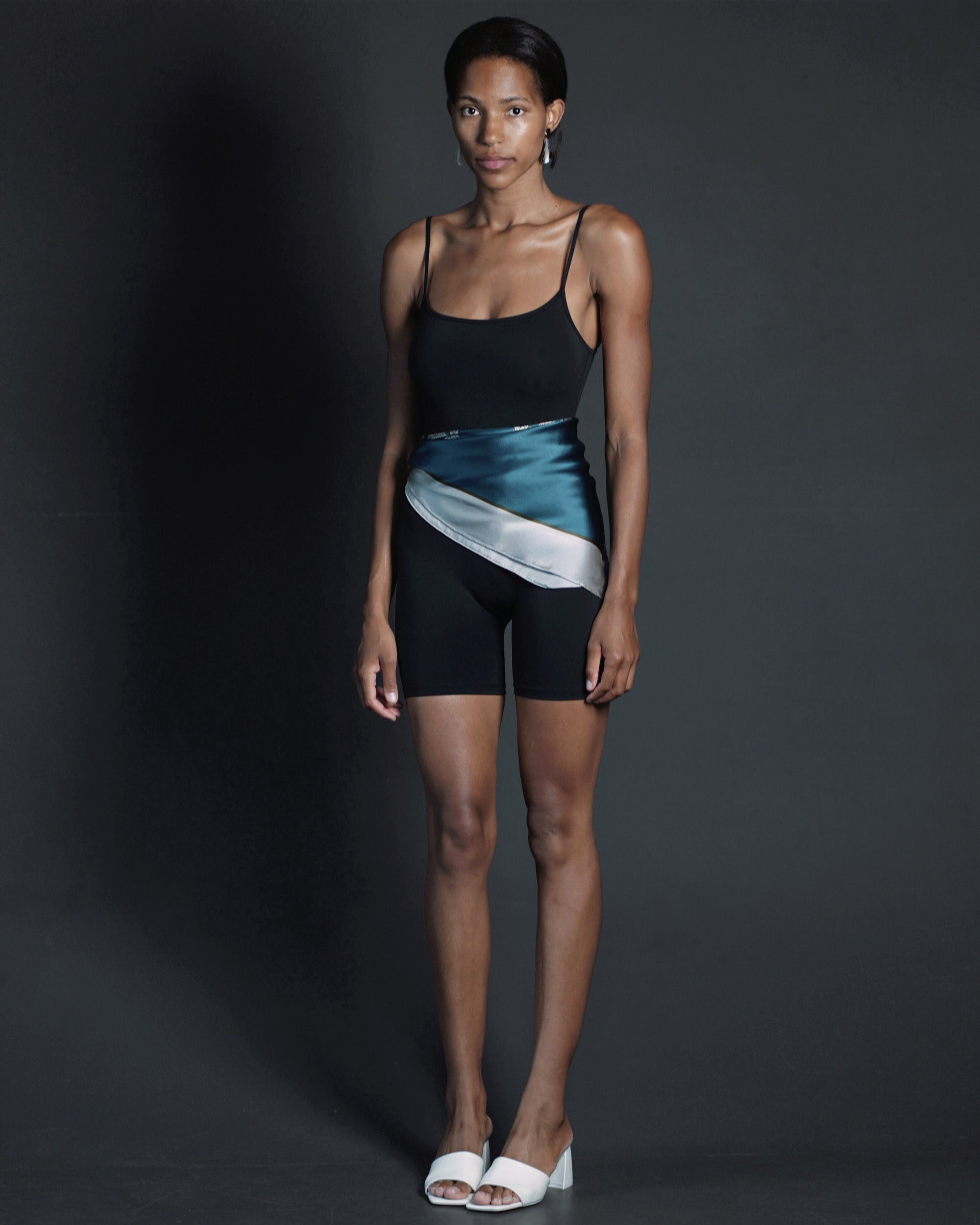 Teal green floral silk scarf | 35 x 35 in