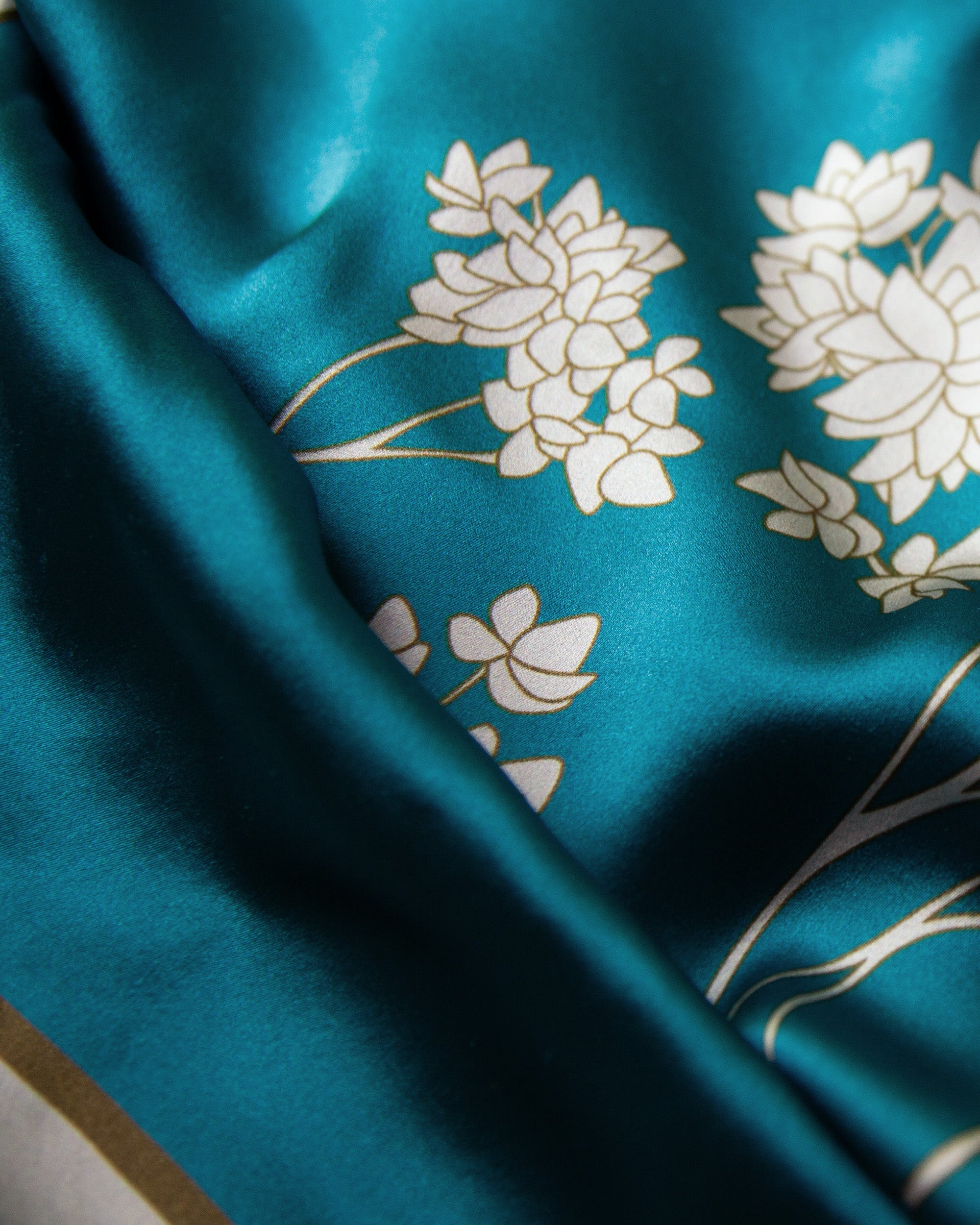 Teal green floral silk scarf | 35 x 35 in