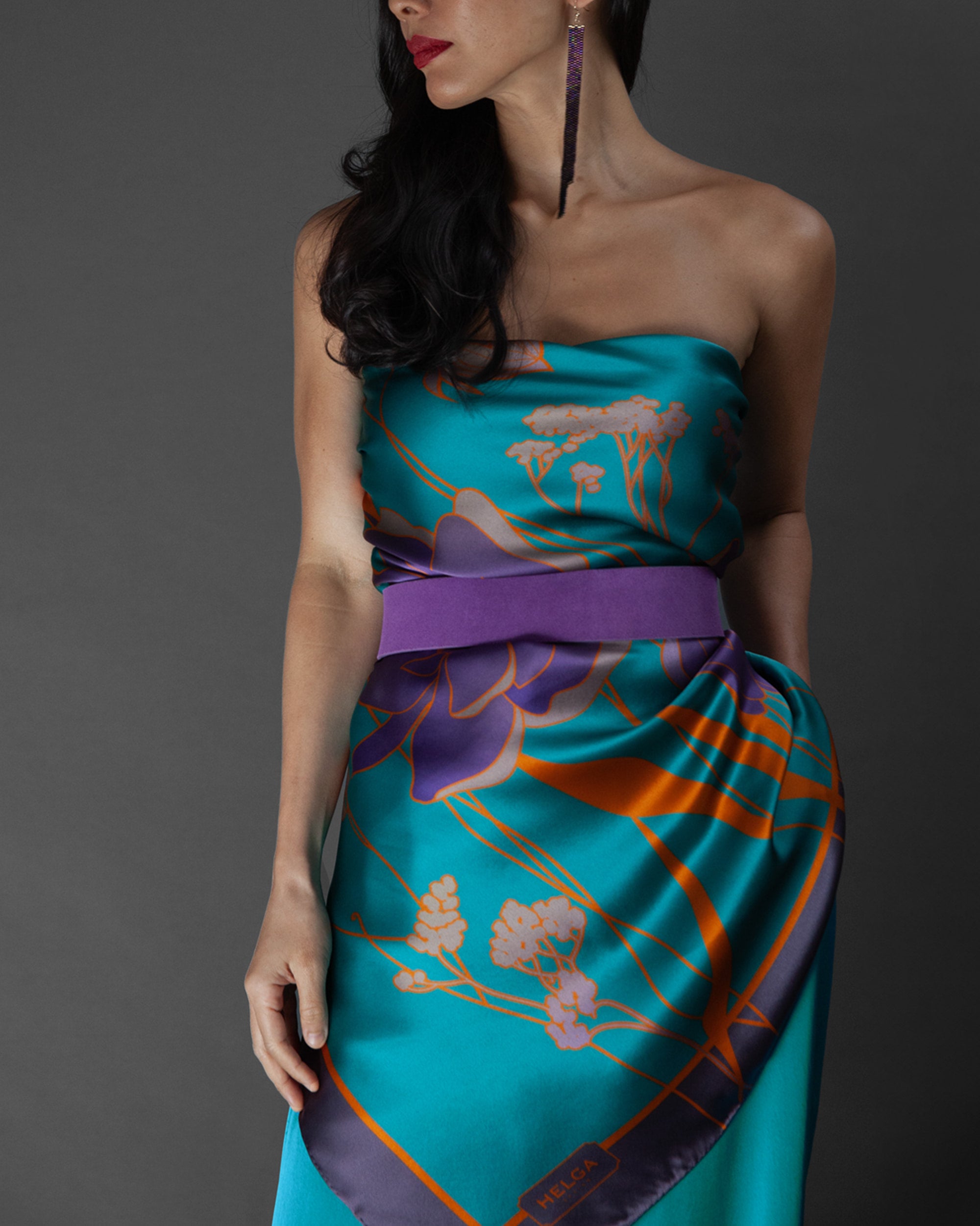 Pine green floral silk scarf | 43 x 43 in