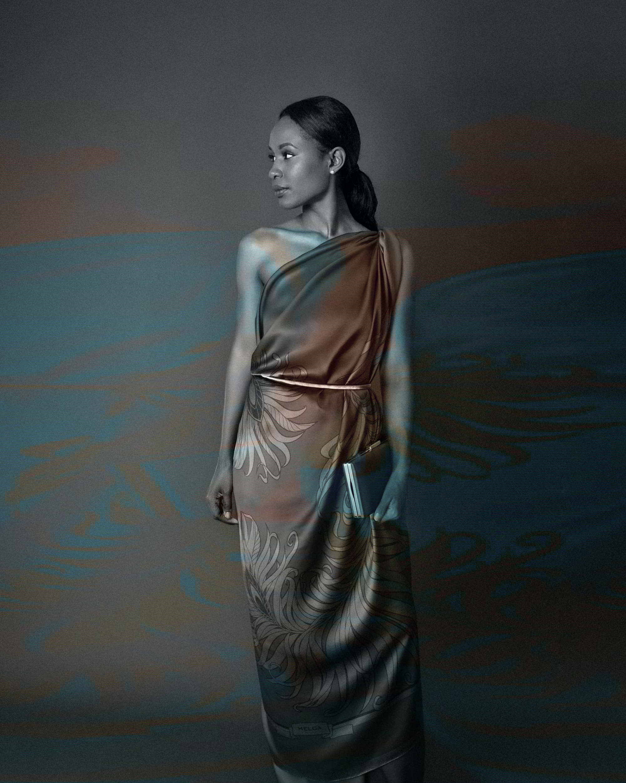 Turquoise feather silk foulard 55"