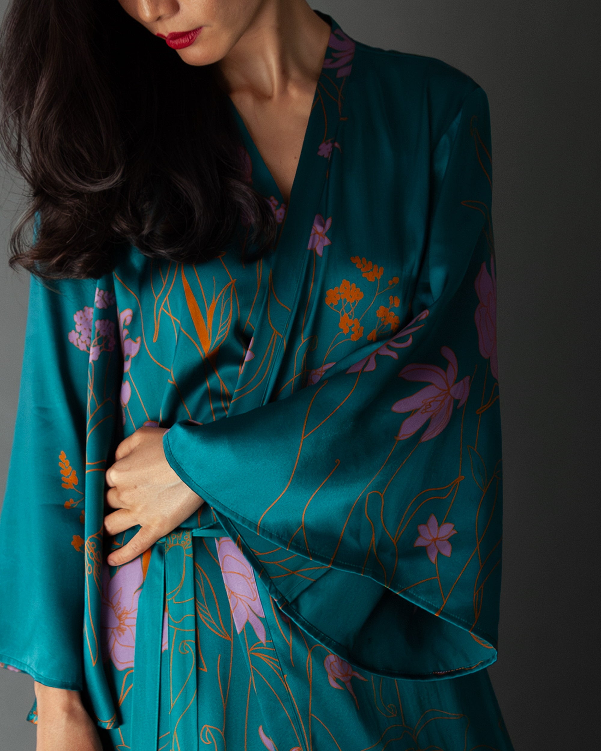 Turquoise silk kimono