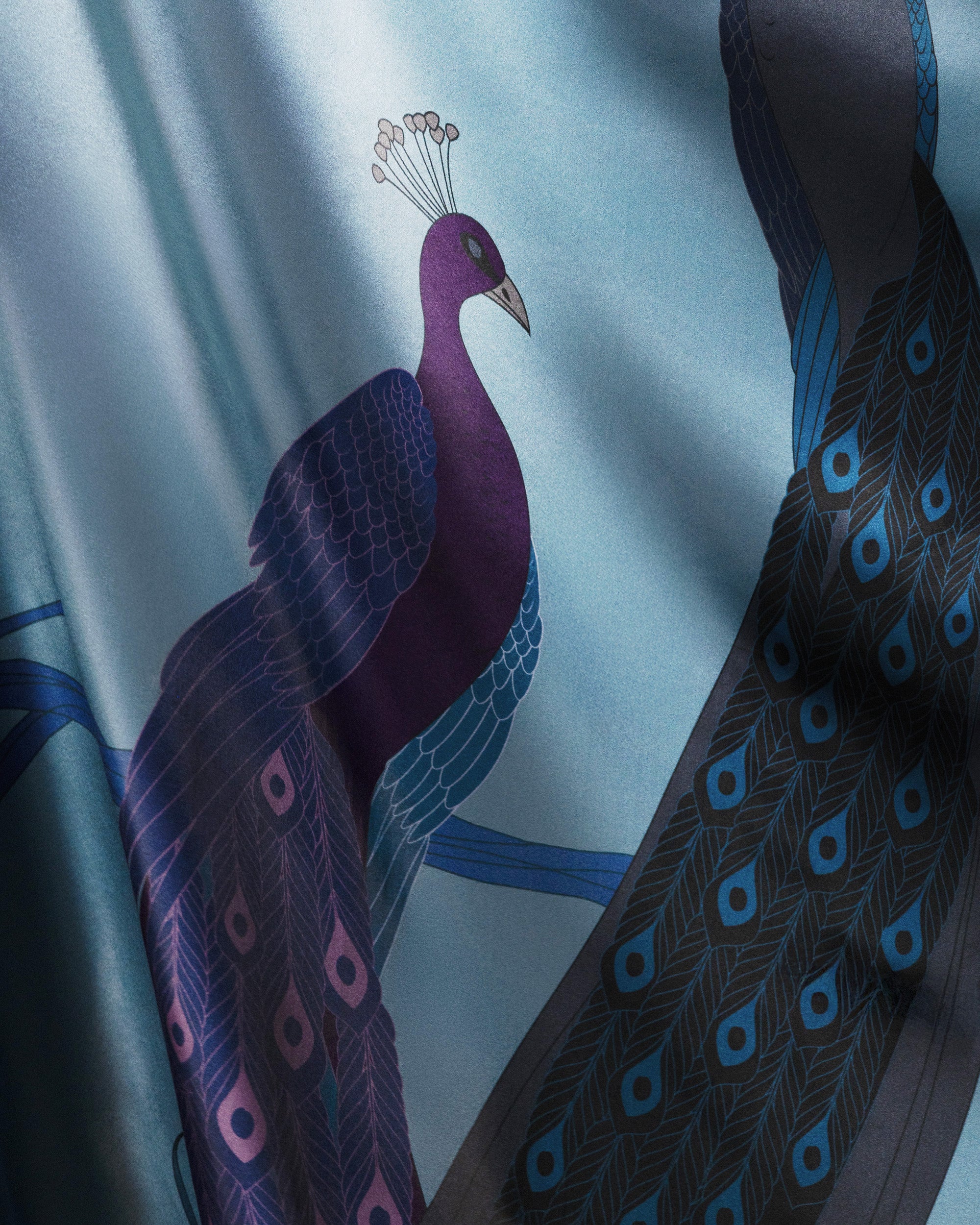 Twilight peacock silk scarf | 55 x 55 in