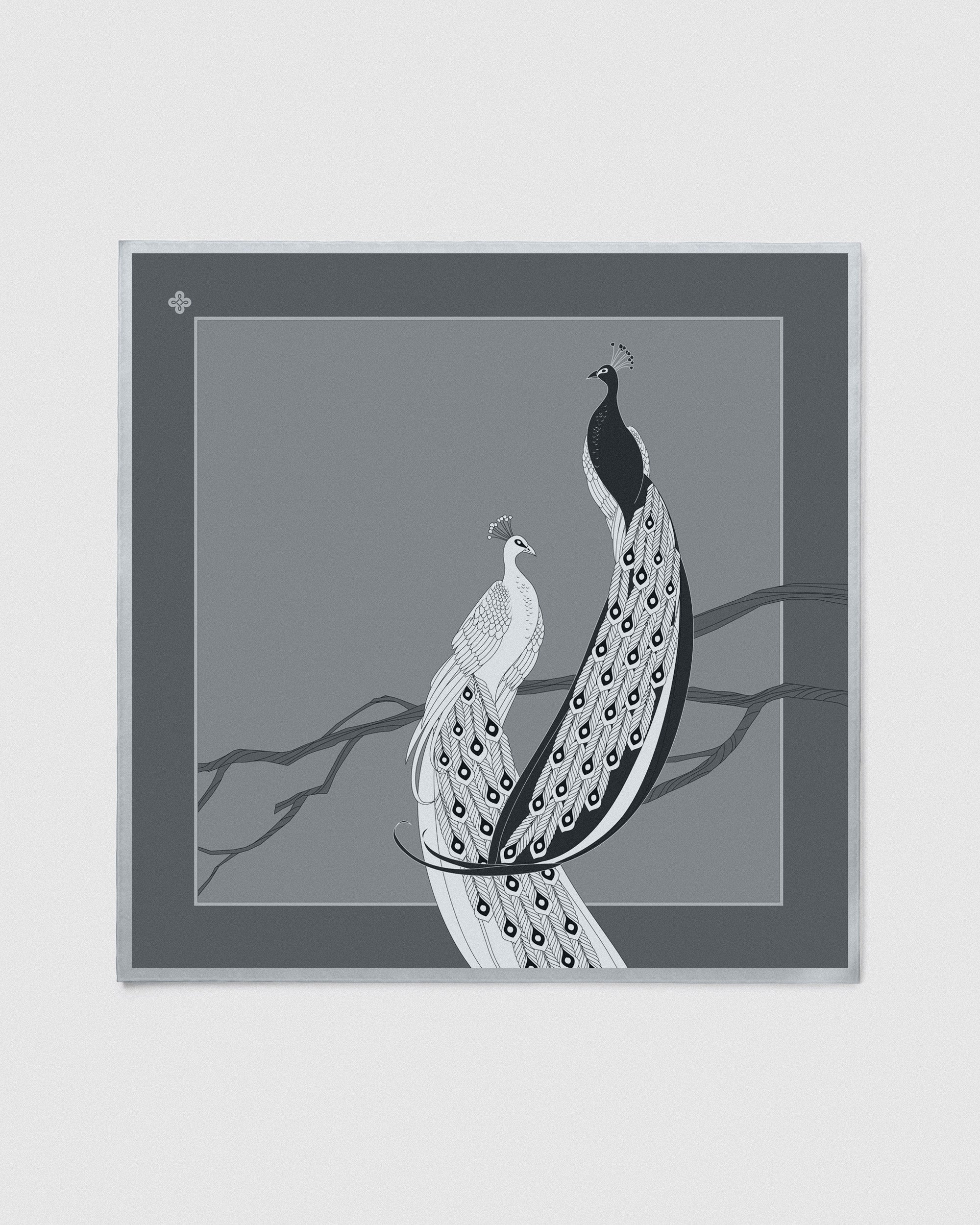 Steel grey peacock silk scarf | 55 x 55 in