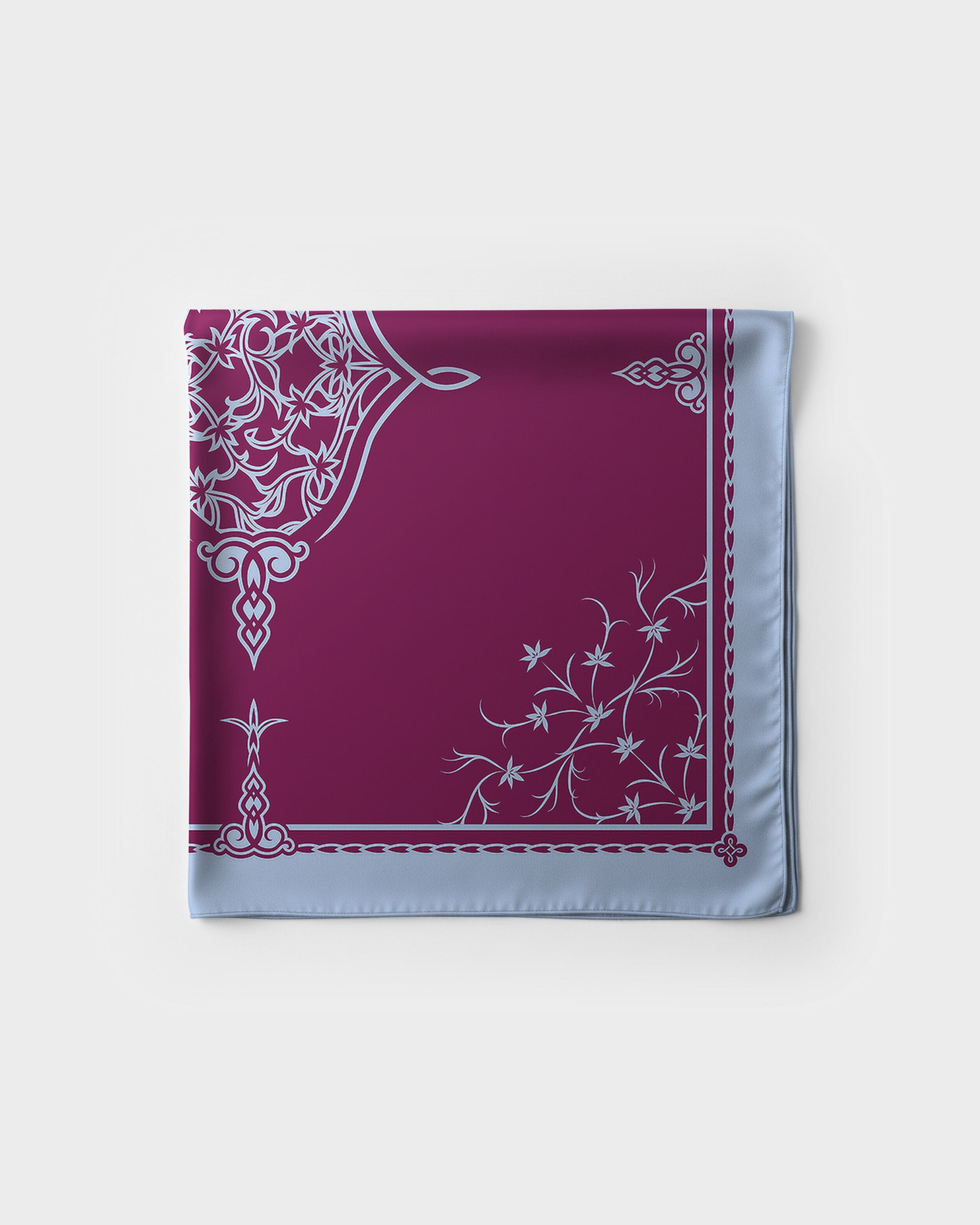 Amaranth purple ornamental silk foulard 43"