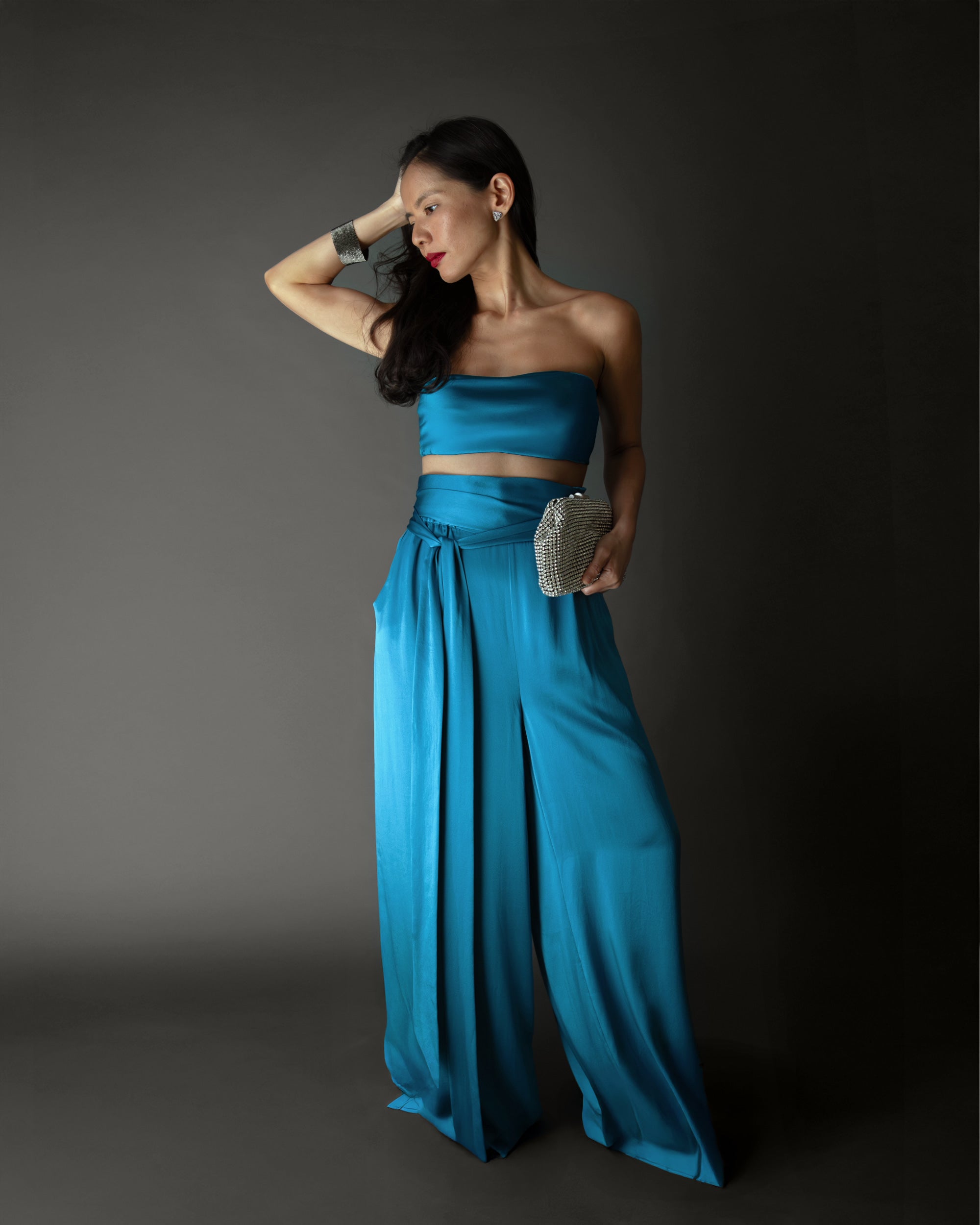 Aquamarine silk pants