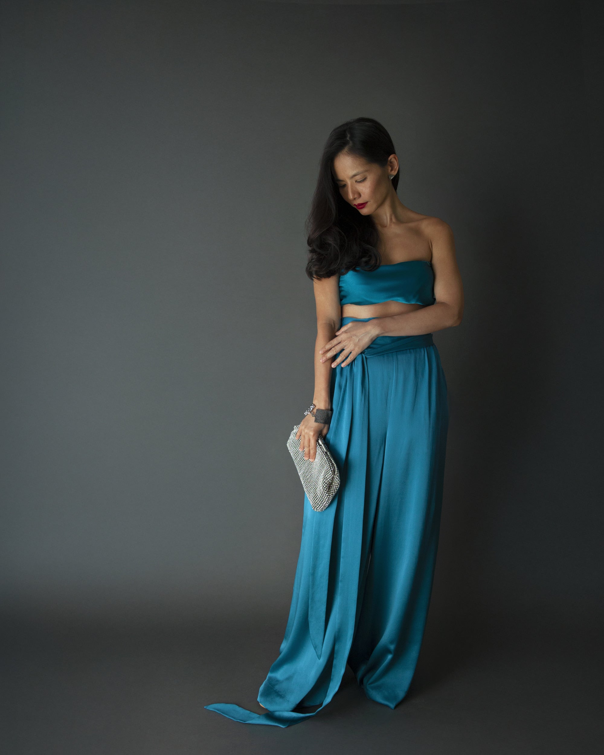 Aquamarine silk pants
