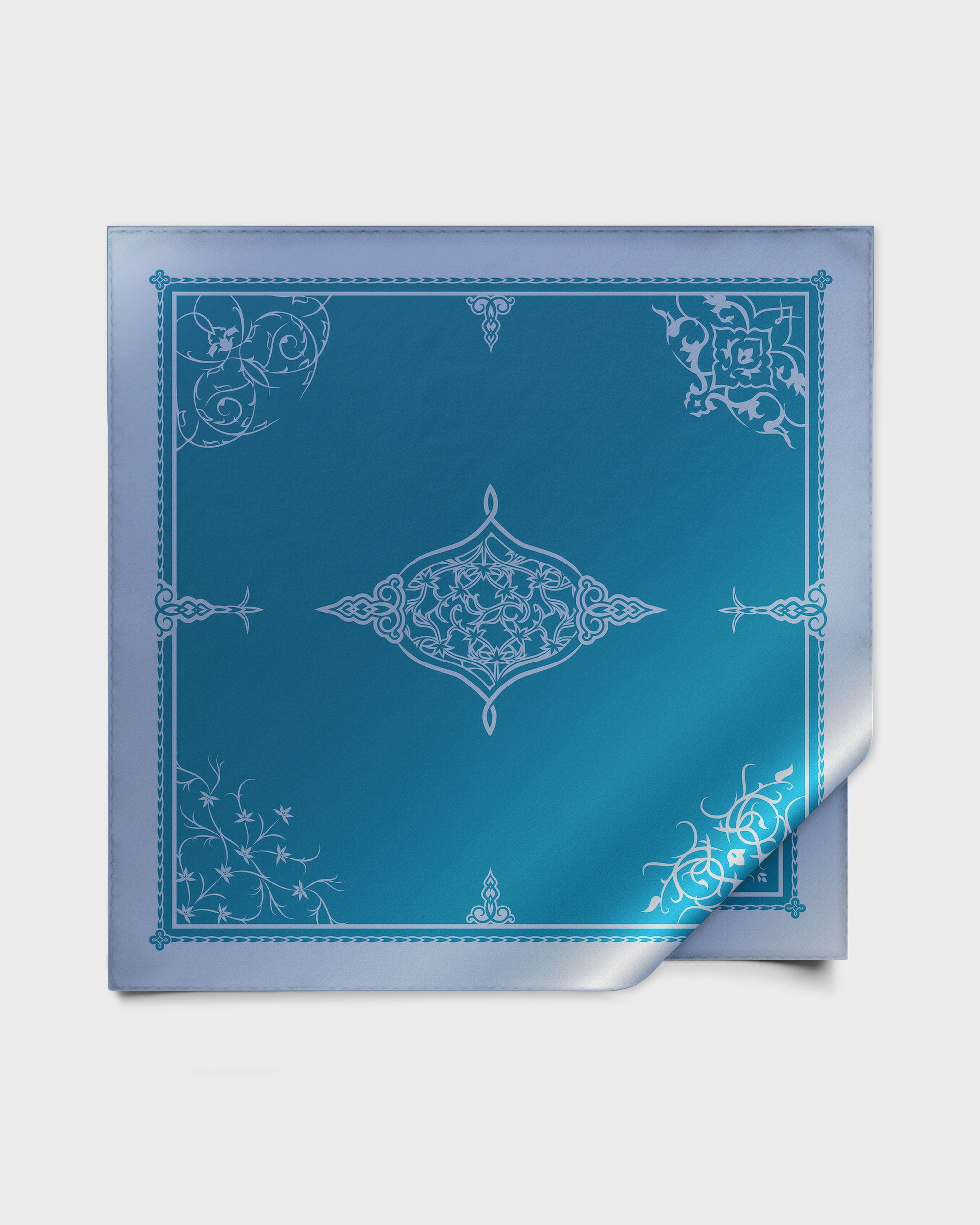 Aquamarine ornamental silk foulard 55″