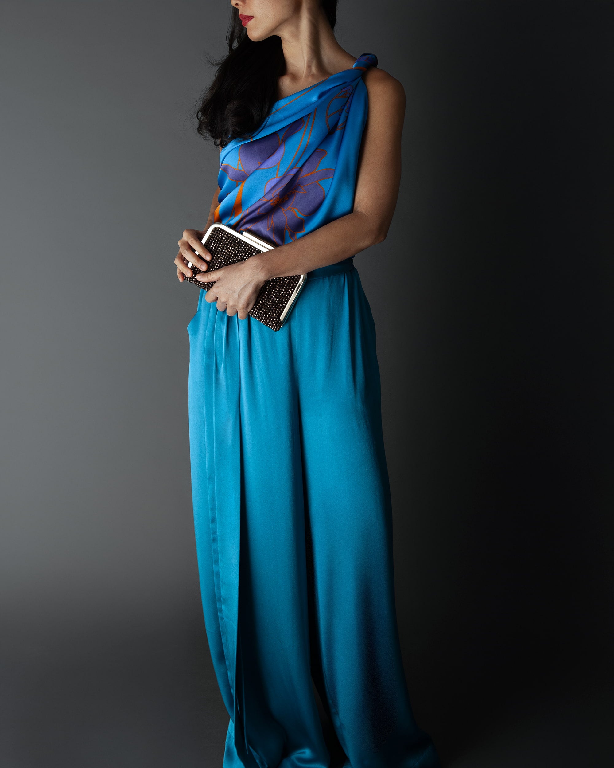 Azure floral silk foulard 43″ - RENTAL
