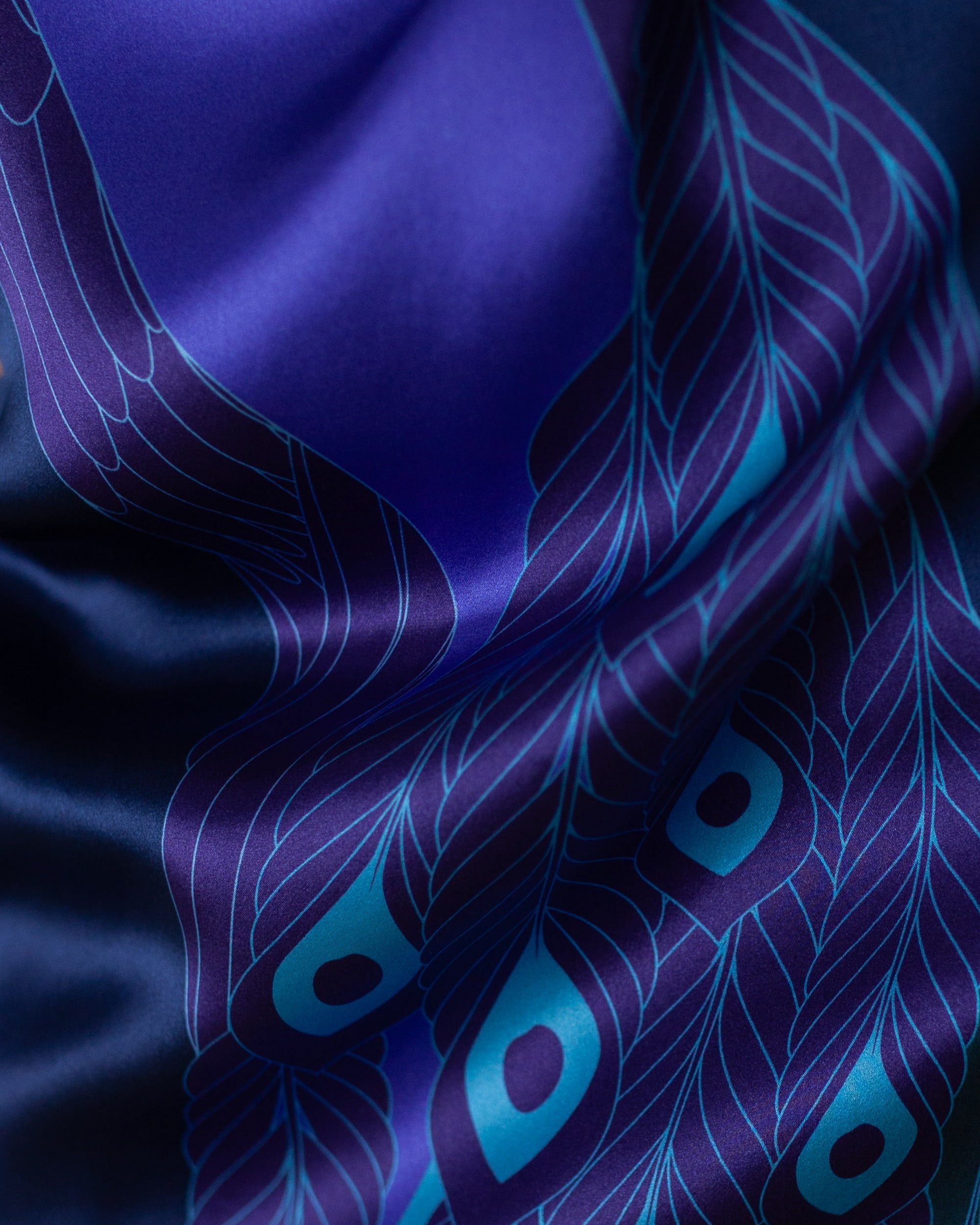 Dark sapphire peacock silk foulard 43"