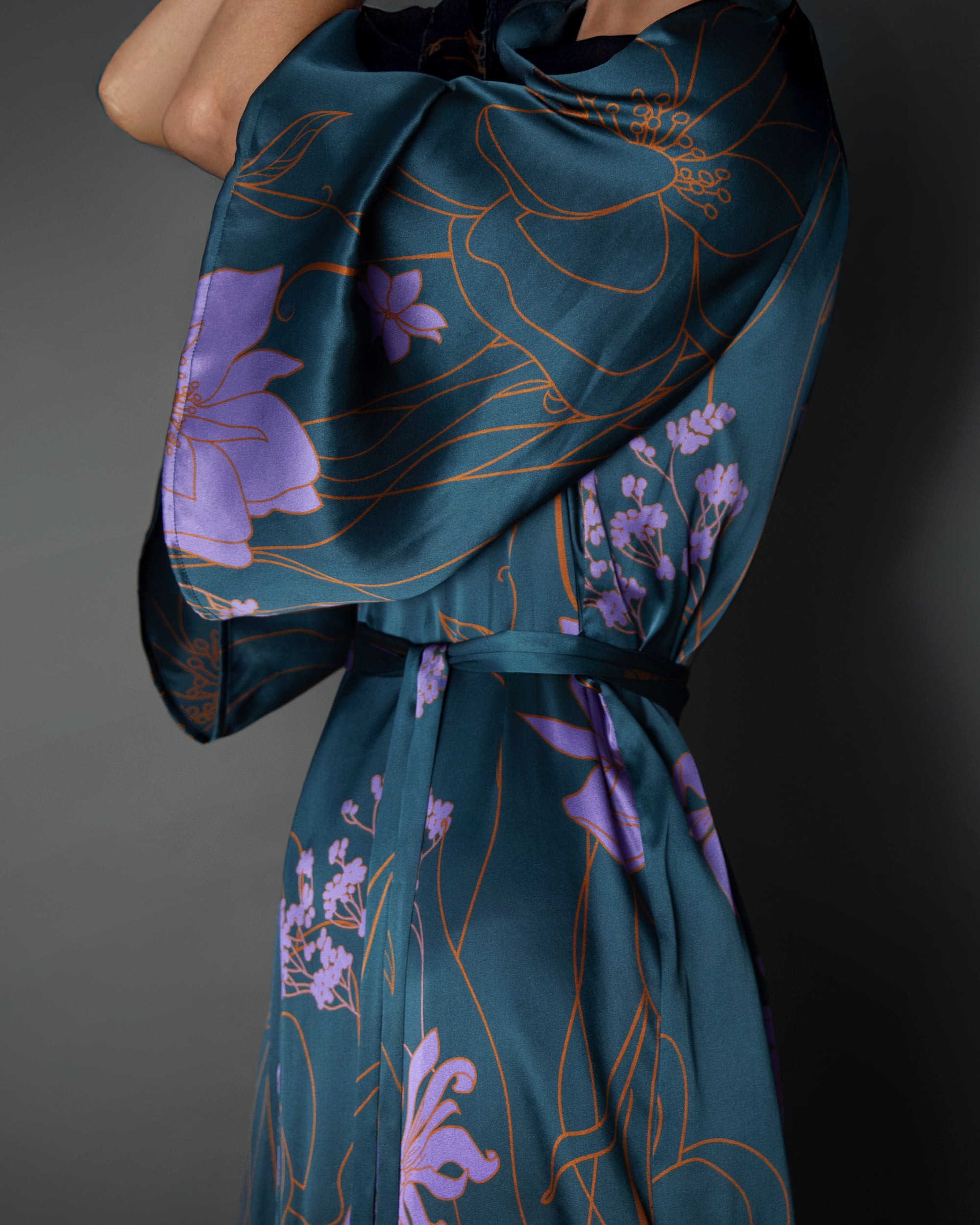 Dark emerald silk kimono