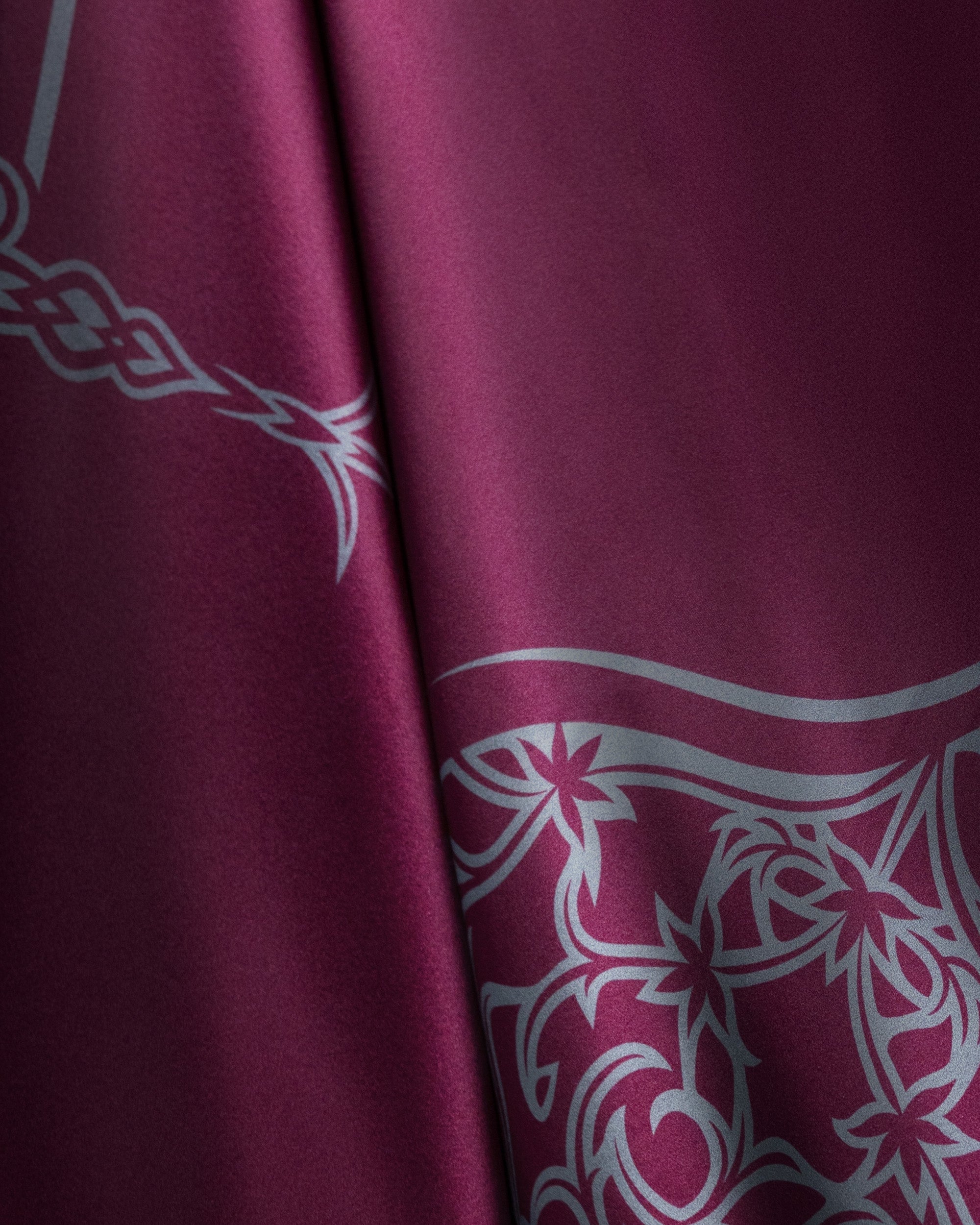 Amaranth purple ornamental silk scarf  | 43 x 43 in