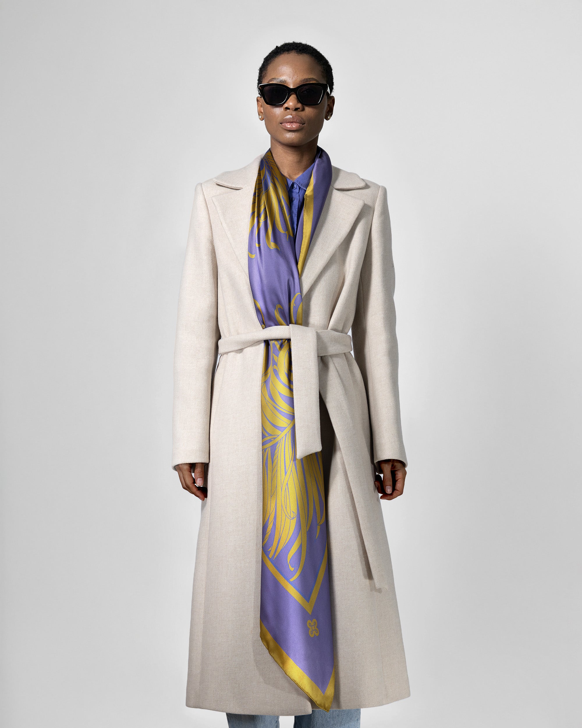 Amethyst feather silk scarf | 55 x 55 in